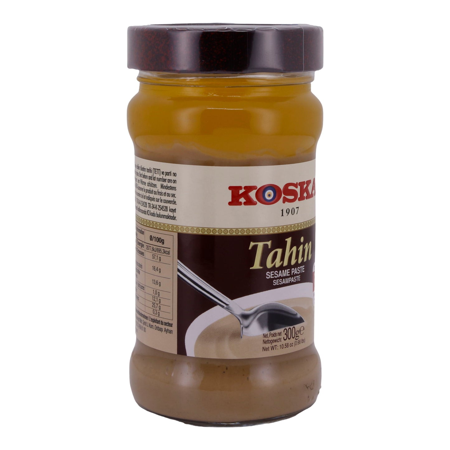 Sesampasta Koska | Dessert of broodbeleg | Tahin, hoogwaardig, van sesamzaad, hoog vezelgehalte | 300g
