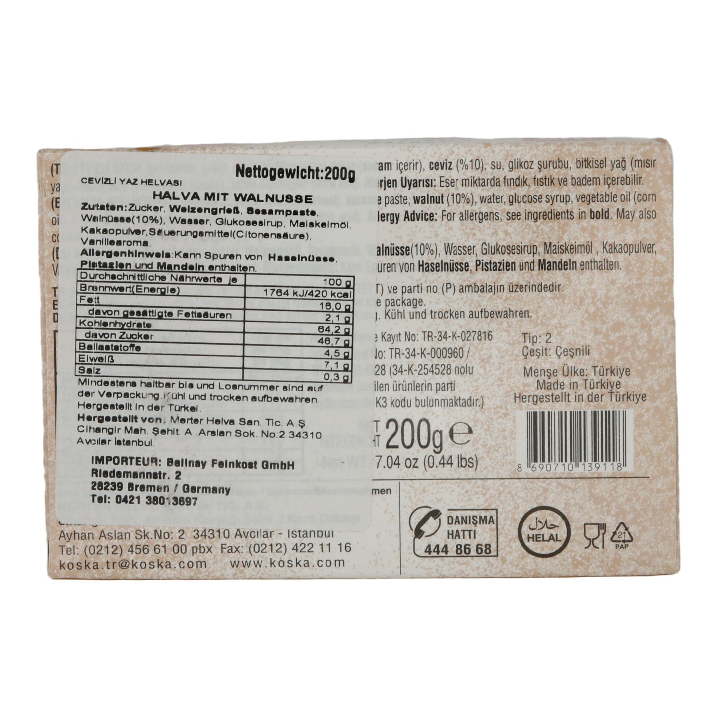 Halva Koska | Con noci | Tradizionale, pasta di sesamo | 200 g