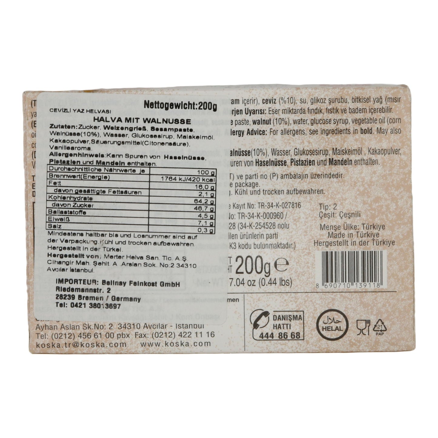 Halva Koska | Mit Walnüssen | Traditionell, Sesampaste | 200 g KOSKA