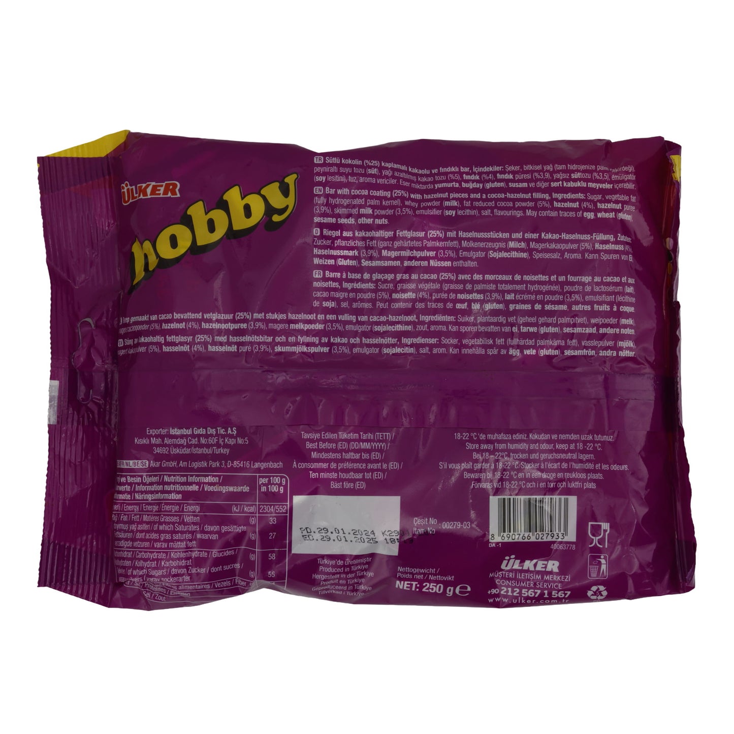 Chocoladebonbons Ülker Hobby | met nougatvulling | Snoep | 250 g