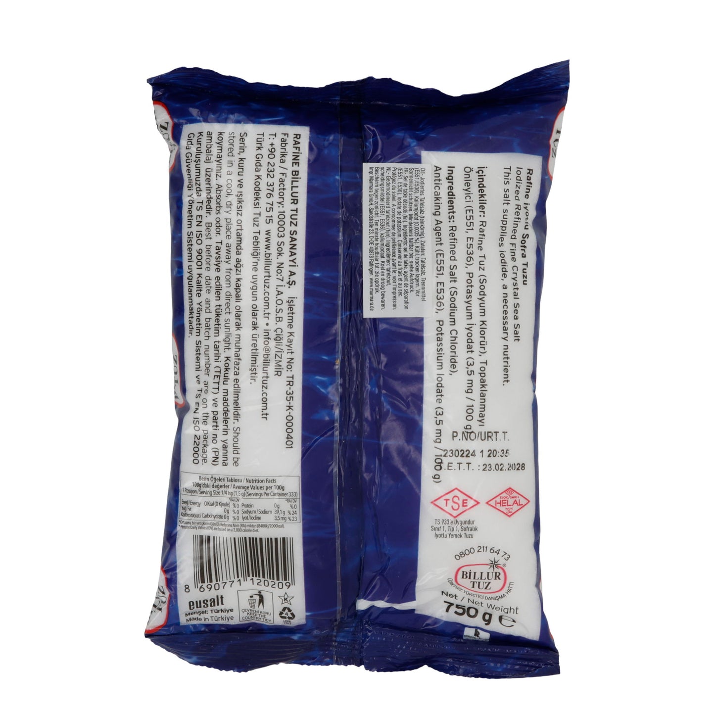 Salz Billur Tuz | Gewürz | Jodiertes Meersalz | 750 g