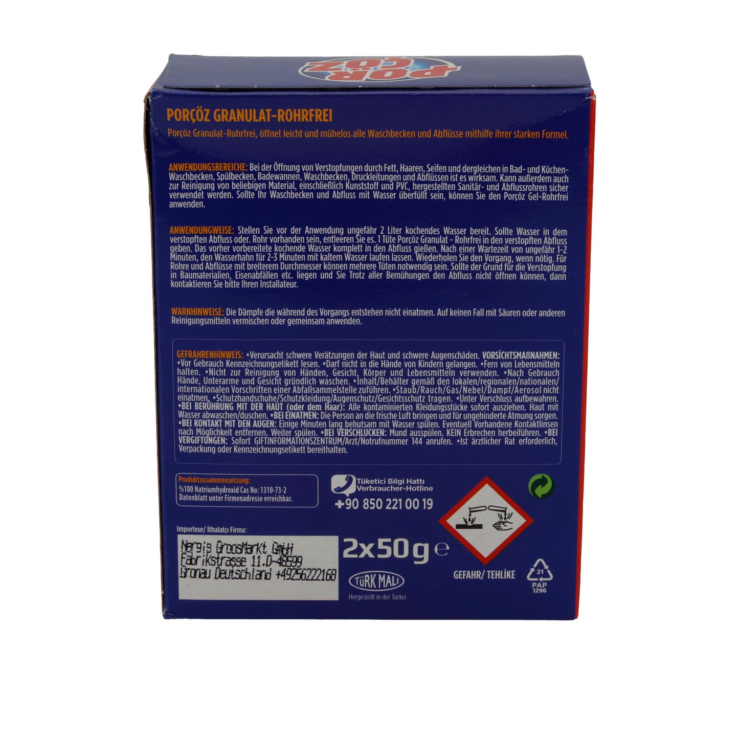Déboucheur PorÇöz | Extra fort | Granulés contre les obstructions | 2×50 g