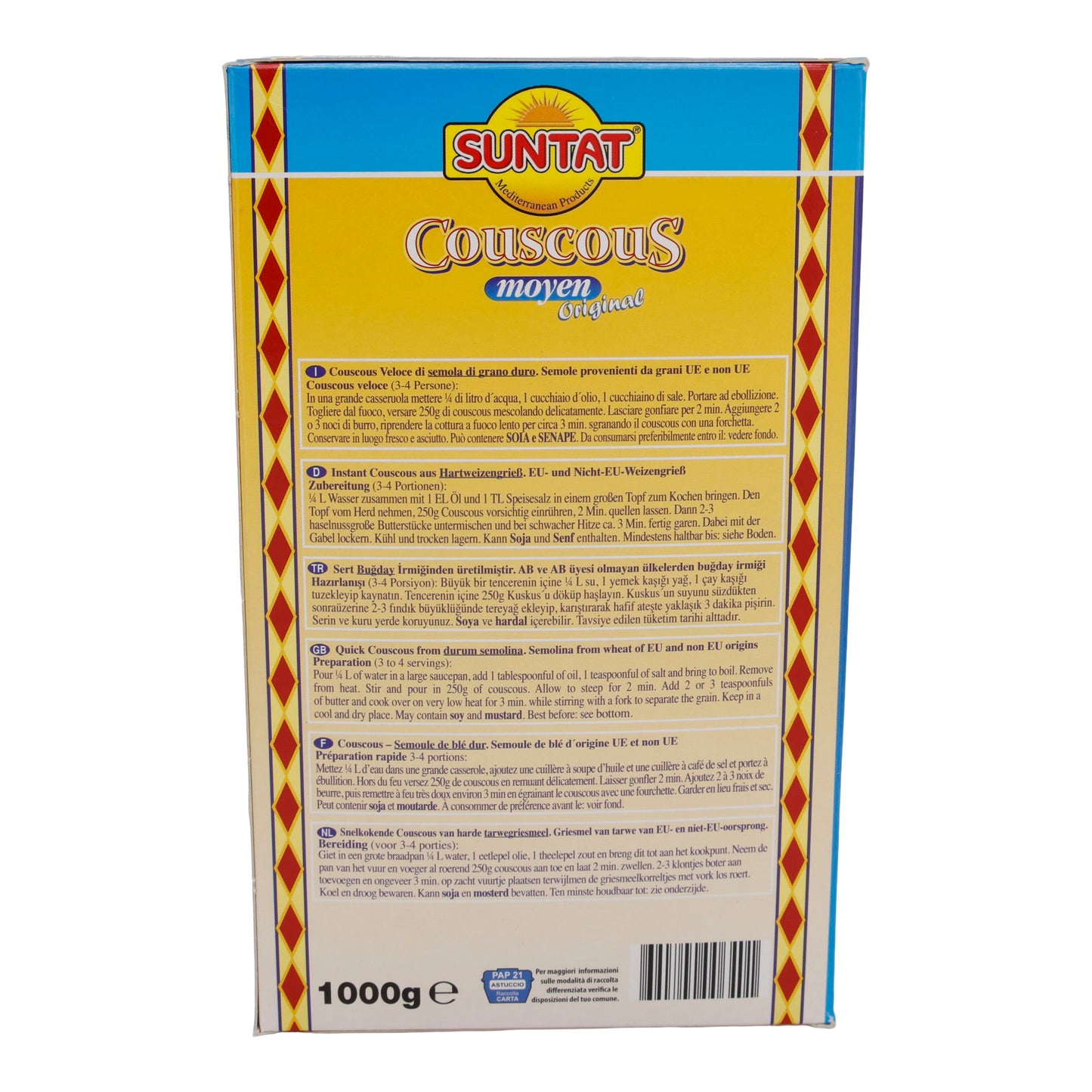Suntat Couscous | Medium Original | Medium Coarse Durum Wheat Semolina | 1000 g