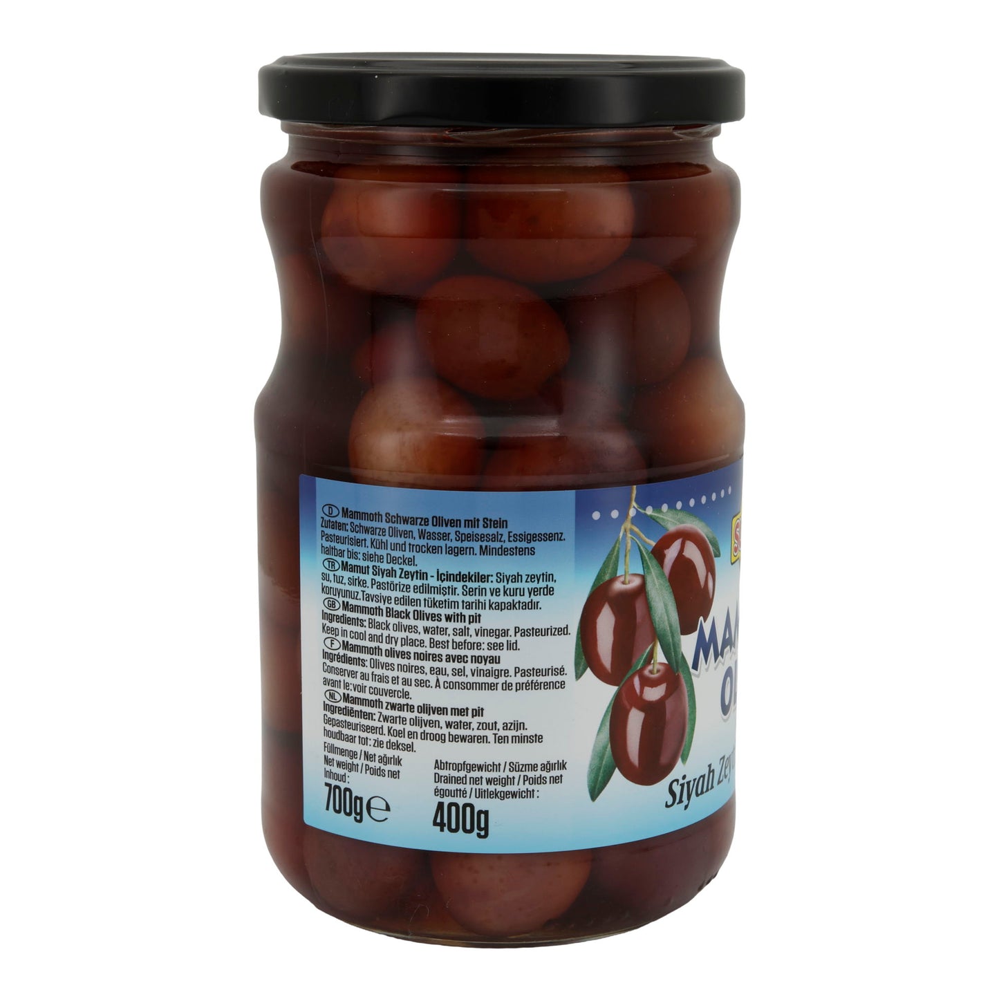Zwarte olijven Suntat | Mammoth | Grote zwarte olijven | 700 g
