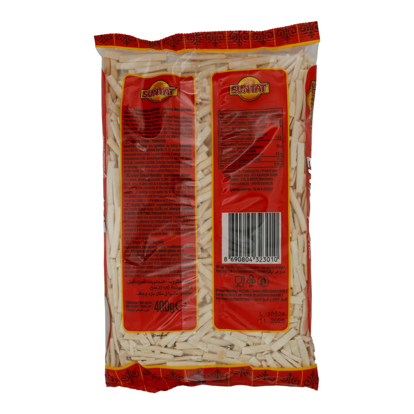 Eiernudeln Suntat | Yaprak Erişte | Türkisch, für herzhafte Gerichte | 400 g SUNTAT