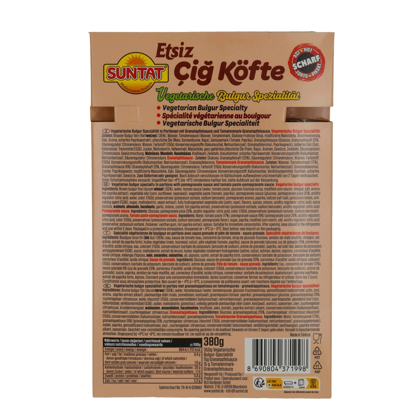 Bulgur-Spezialität Suntat Etsiz Çiğ Köfte | Vegetarisch | Bulgur-Spezialität | 380 g SUNTAT