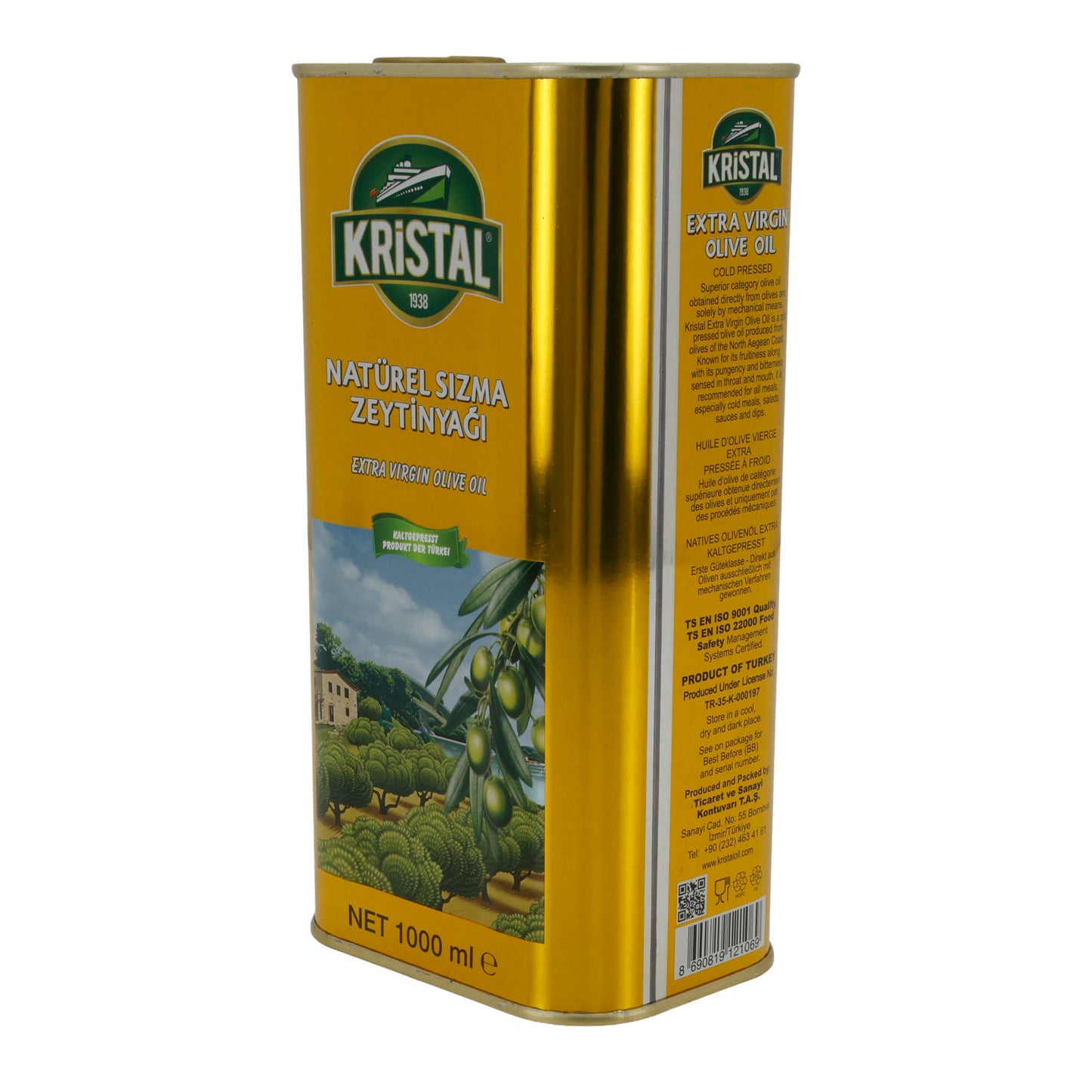 Olio d'oliva Kristal | Olio Extra Vergine | Spremuto a freddo, dalla Turchia | 1000 ml