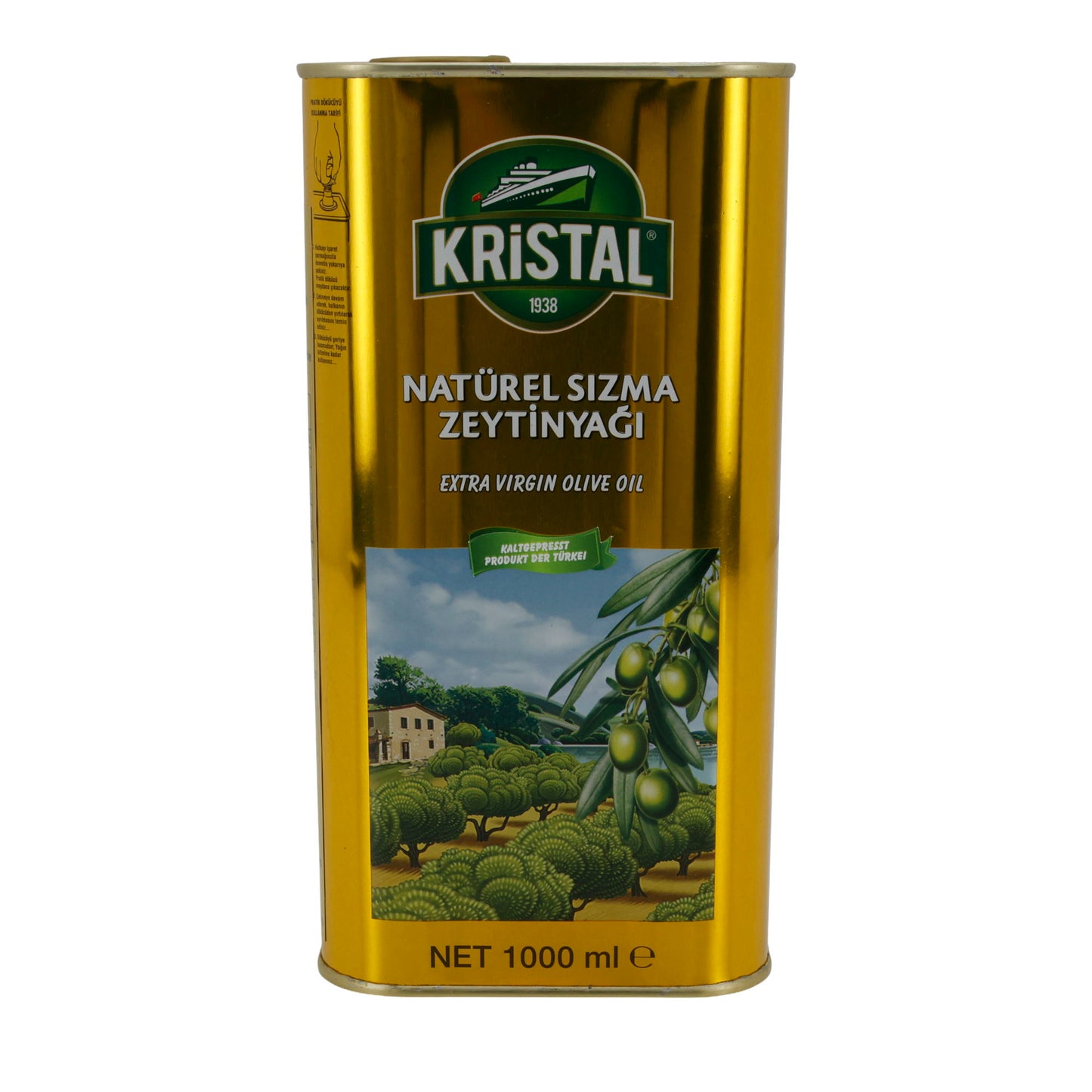 Olio d'oliva Kristal | Olio Extra Vergine | Spremuto a freddo, dalla Turchia | 1000 ml