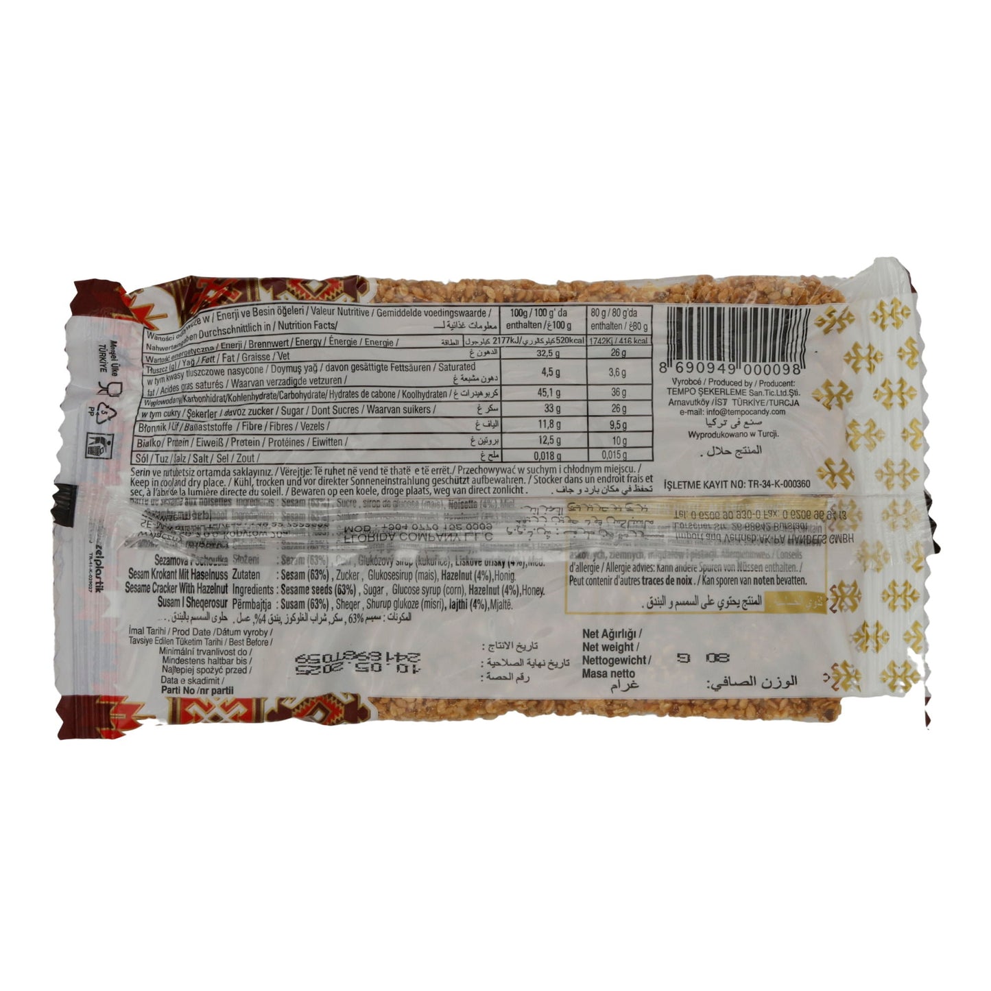 Sesamkrokant Krokuaz | Sesamkrokant | Mit Haselnüssen, knuspriger Genuss aus der Türkei | 95 g TEMPO