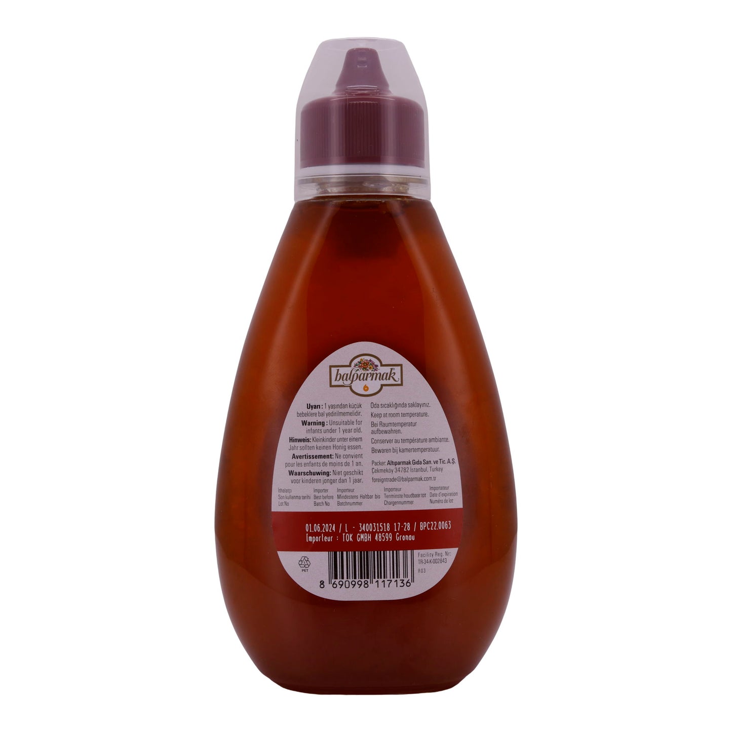 Honig Balparmak | Miel de fleurs | Miel naturel en flacon souple pratique | 600 g