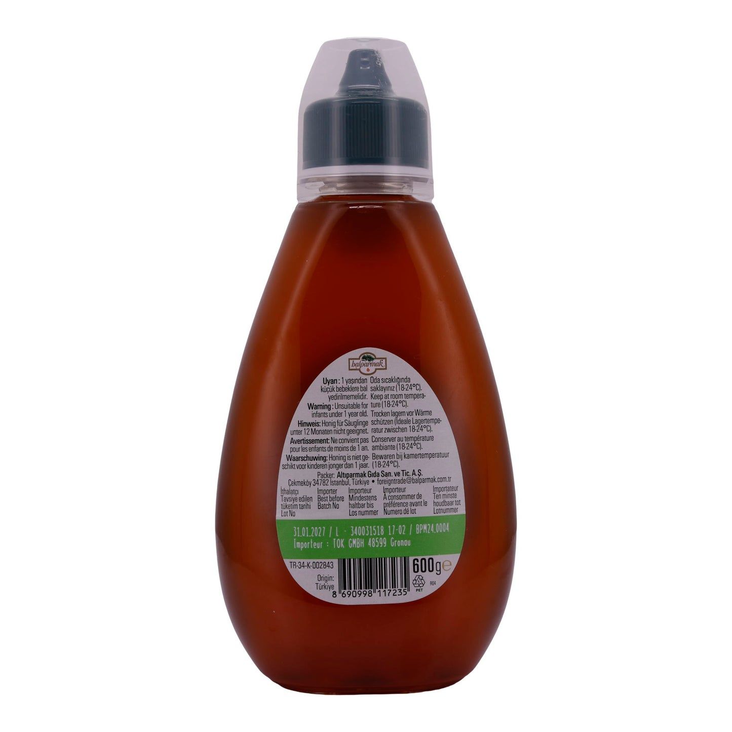 Miele di pino Balparmak | Miele di pino turco | Intenso, dalla Turchia, bottiglia squeeze | 600 g