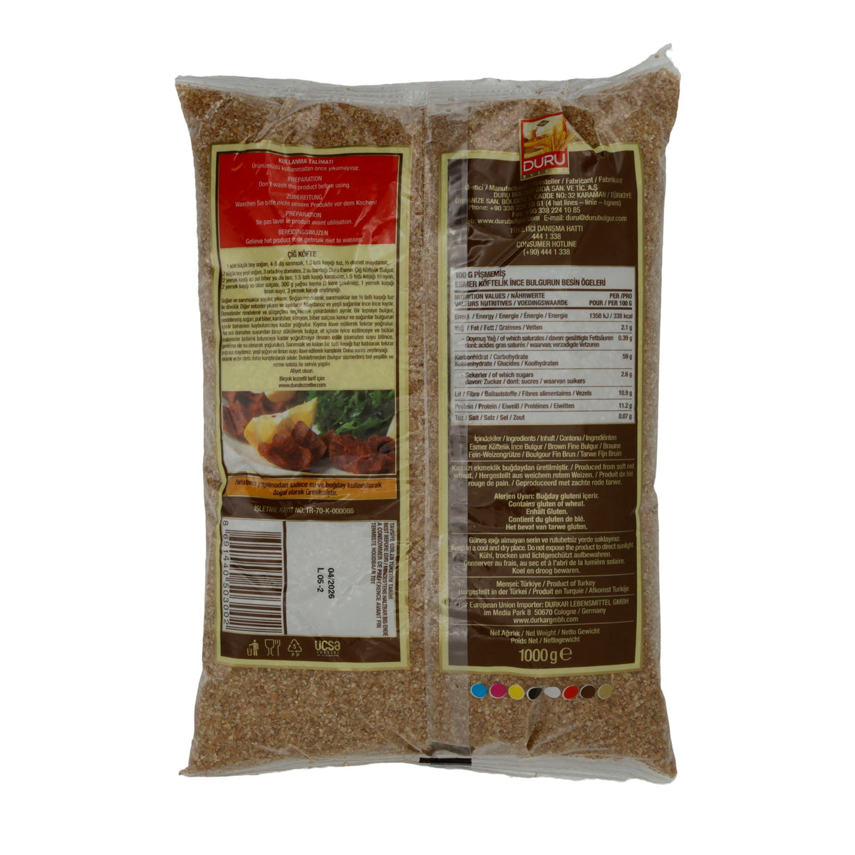 Bulgur Duru | Braun und feiner | Perfekt für Köfte und Salate | 1000 g DURU