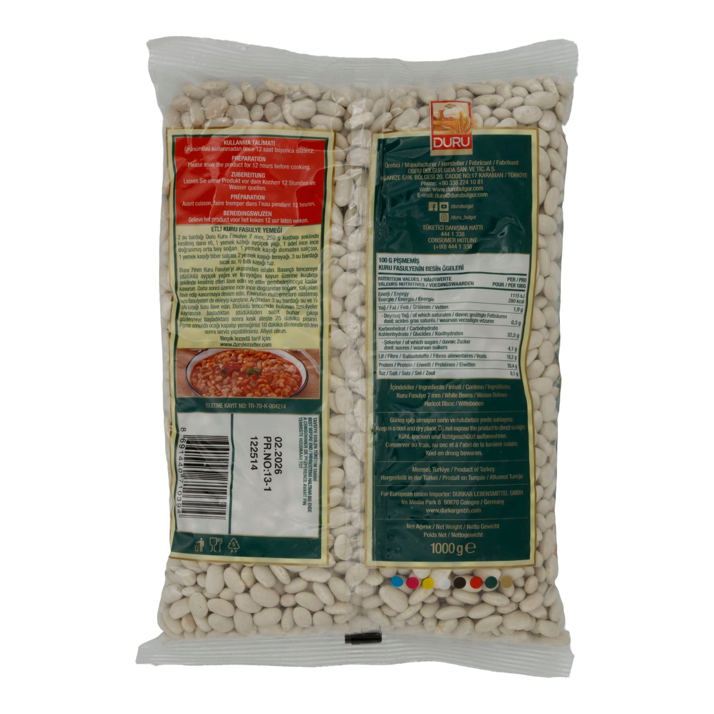 Bohnen Duru Yerli Haricots Secs | blanc | pour plats variés | 1000 g