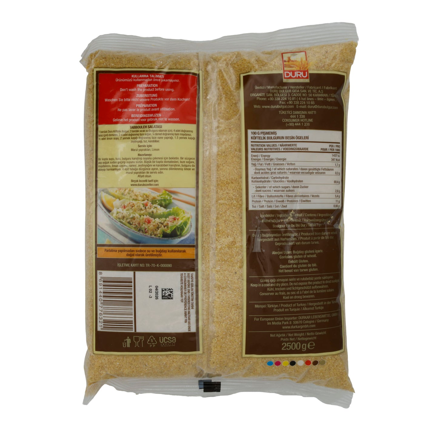 Bulgur Duru | Köftelik Bulgur | Fine semoule de blé dur, pour Kısır & Köfte | 2500 g