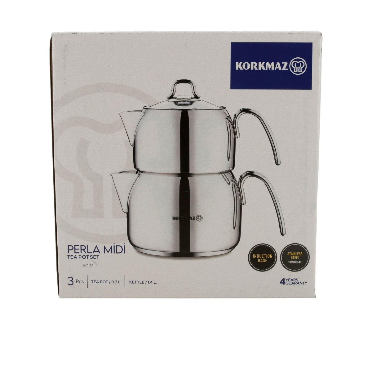 KORKMAZ Perla Midi Teekannen-Set 3-teilig (0,7 L + 1,4 L) – Edelstahl, induktionsgeeignet Korkmaz