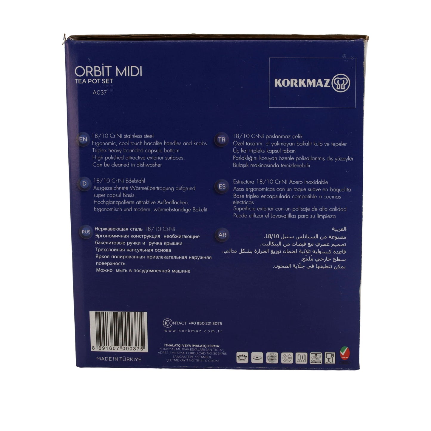 Korkmaz Orbit Midi Teekannen-Set – 3-teilig (0,7 L & 1,4 L) Edelstahl 18/10