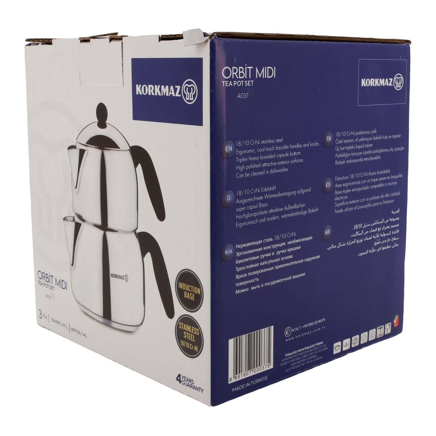 Korkmaz Orbit Midi Teekannen-Set – 3-teilig (0,7 L & 1,4 L) Edelstahl 18/10