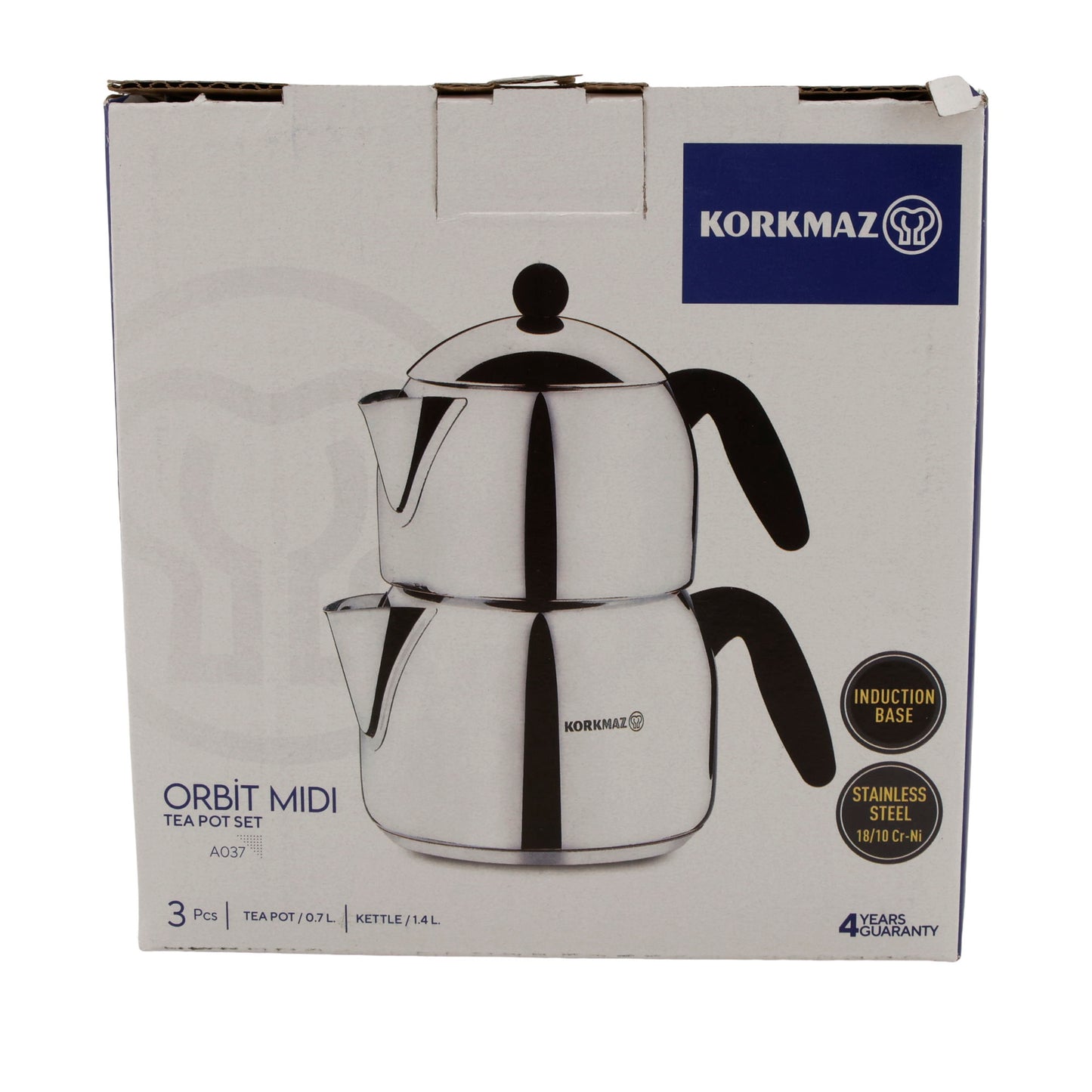 Korkmaz Orbit Midi Teekannen-Set – 3-teilig (0,7 L & 1,4 L) Edelstahl 18/10
