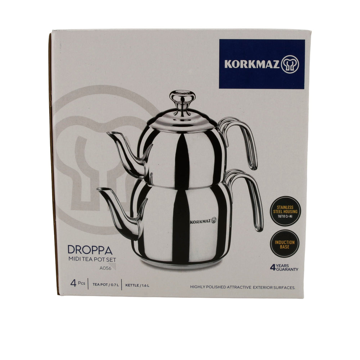 Korkmaz Droppa Midi Tea Pot Set | Teekanne | Edelstahl | 1,6 L + 0,7 L Korkmaz