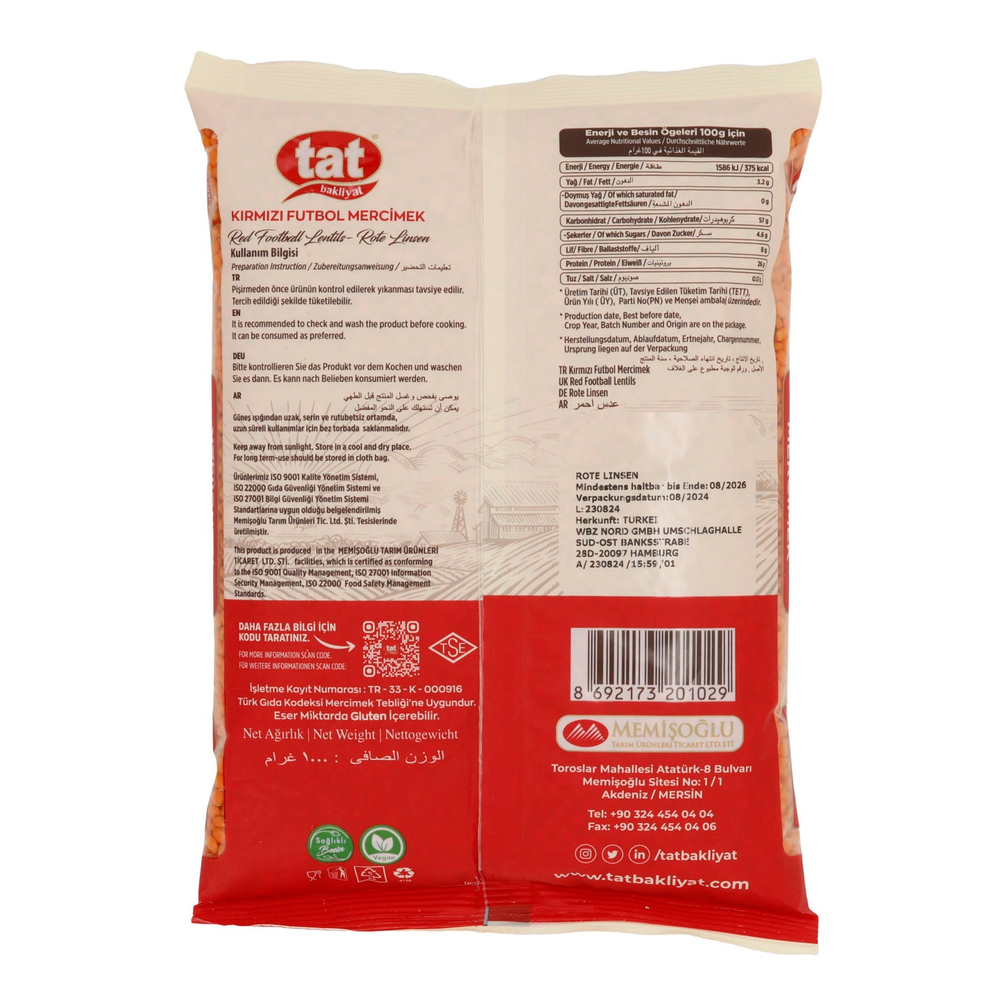 Rote Linsen TAT | Hülsenfrüchte | Proteinreich & ballaststoffreich | 1000 g