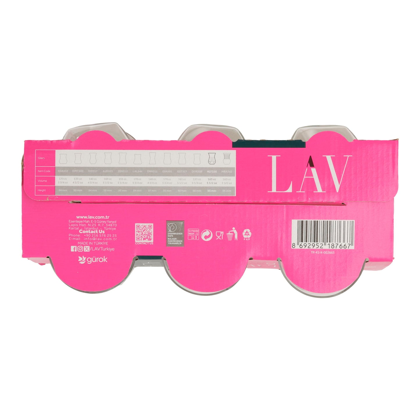 LAV ALYA Teegläser Set | 6 Stück | 165 ml | Modernes Design