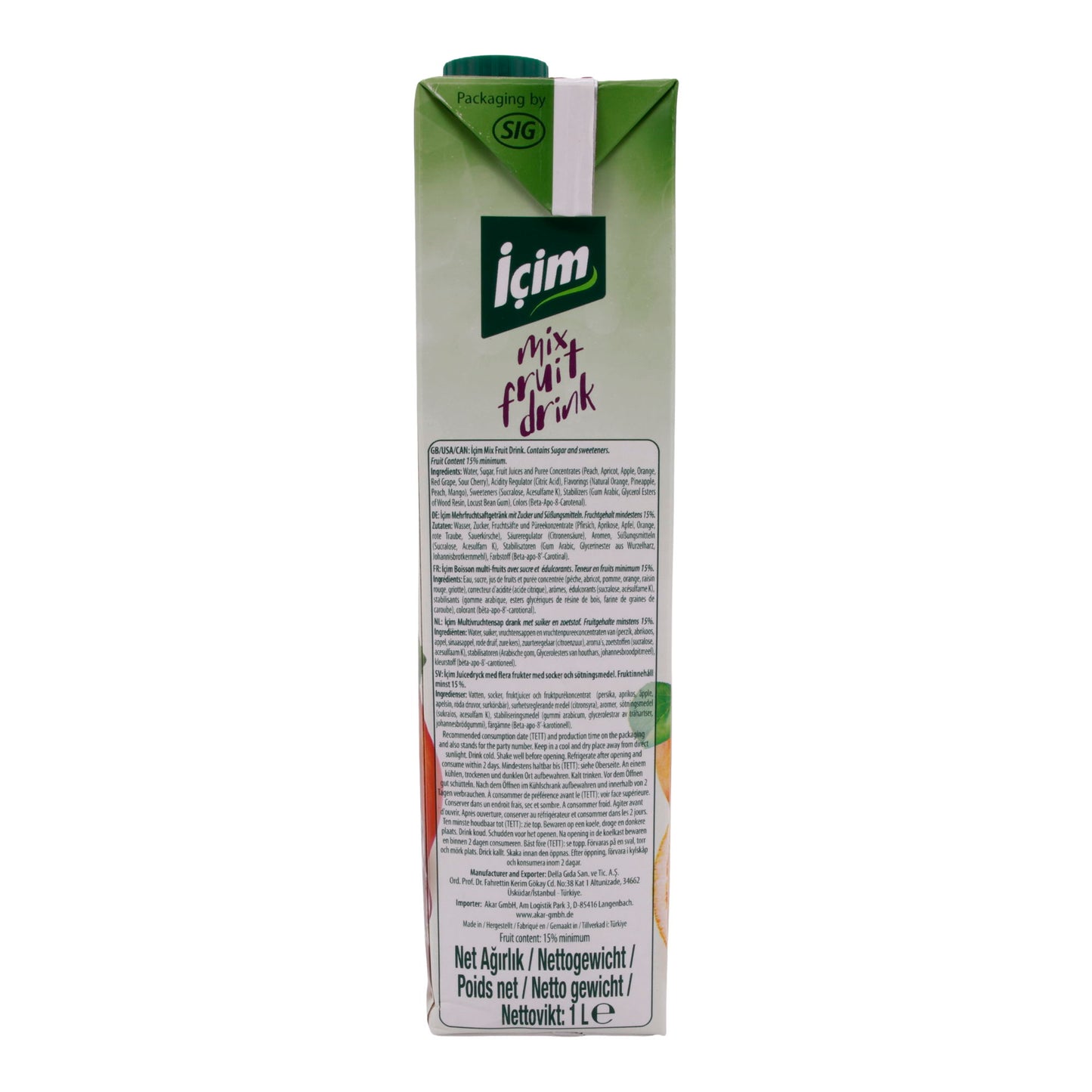 Mehrfruchtsaft İçim | Karışık Meyve İçeceği | Ferahlatıcı, her durum için | 1 L