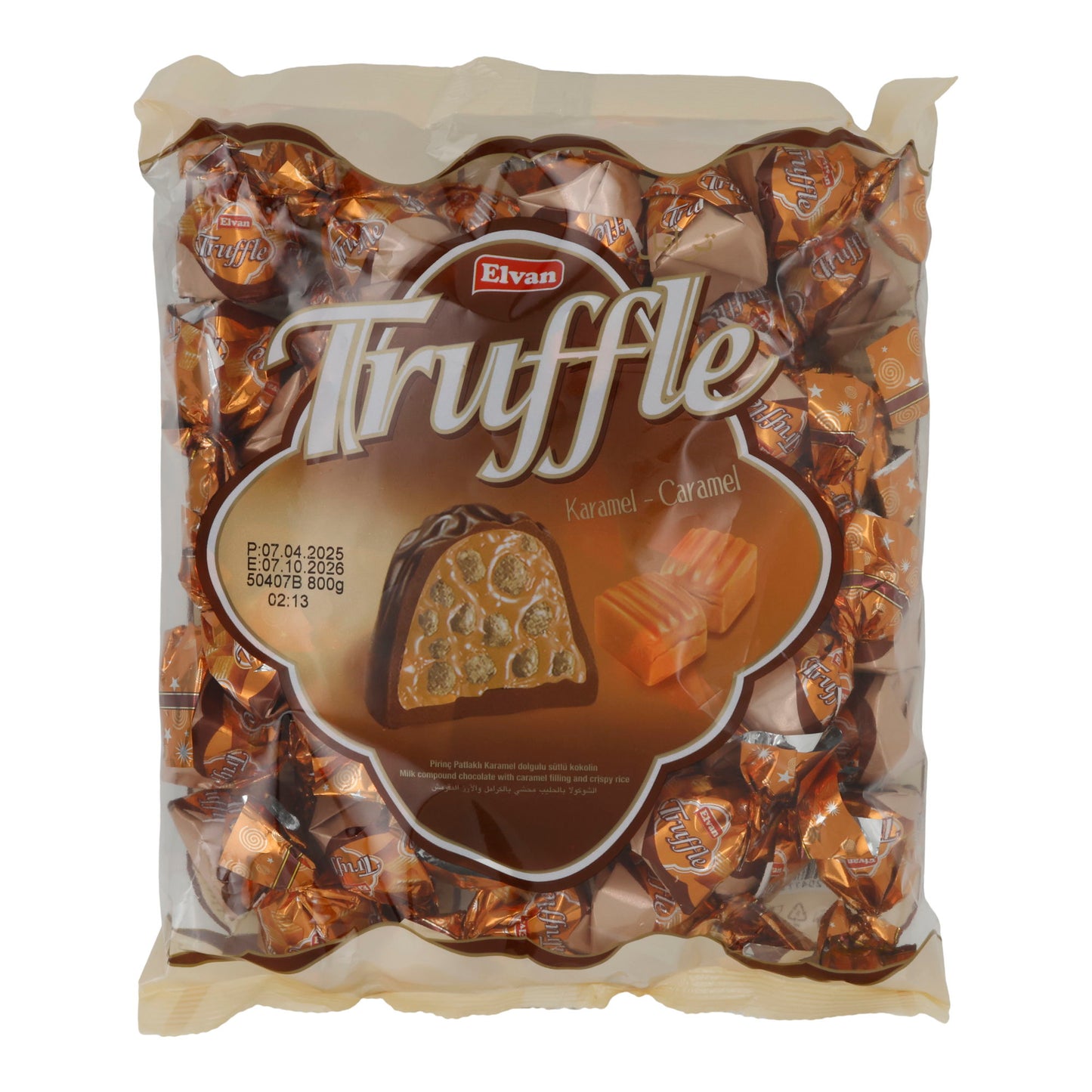 Sütlü Çikolata Elvan Trüf Karamel | Çikolata | Karamel dolgulu ve patlamış pirinçli | 800 g Poşet