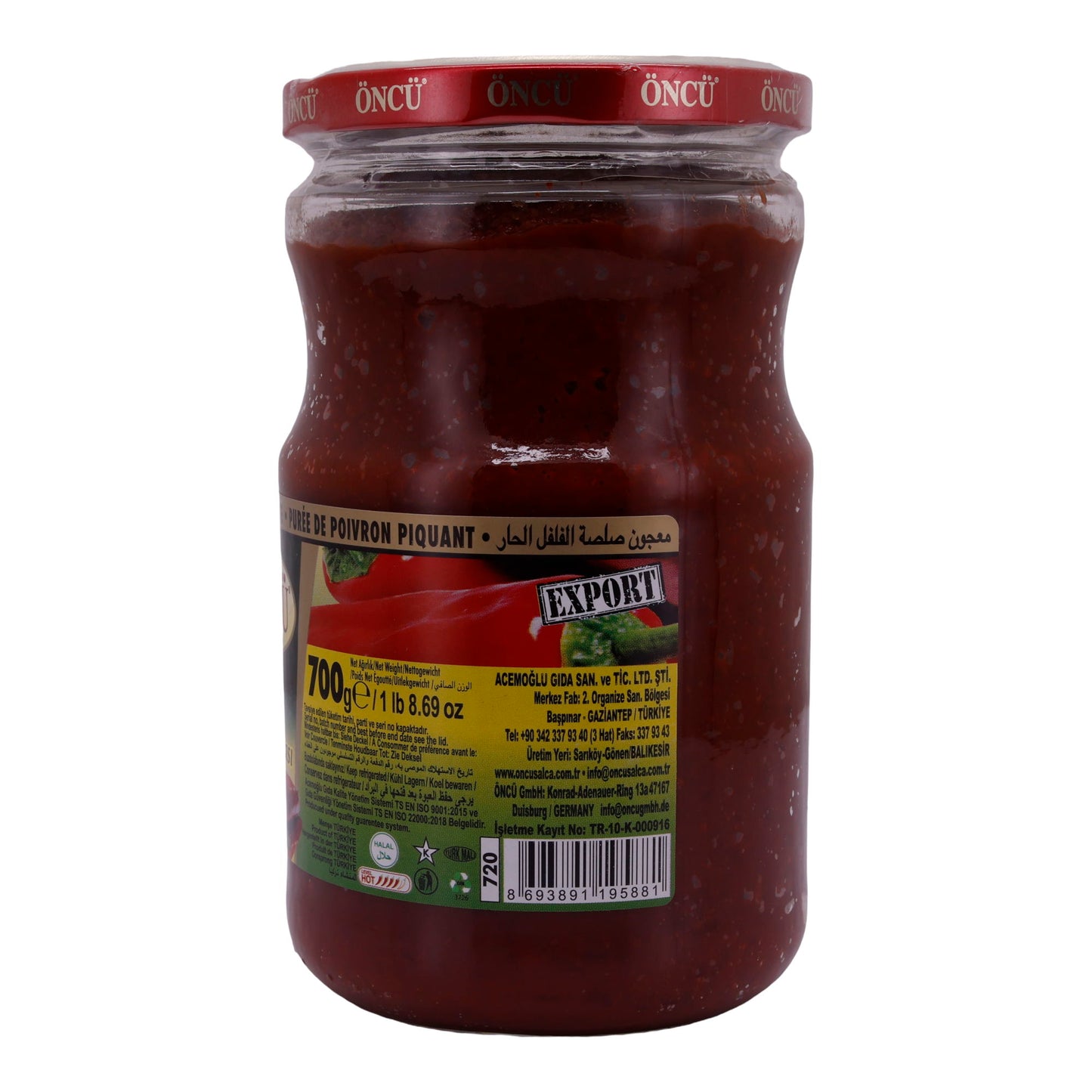 Pasta di peperoncino Öncü | Aci Biber Salçası | Piccante, stile Gaziantep | 700 g
