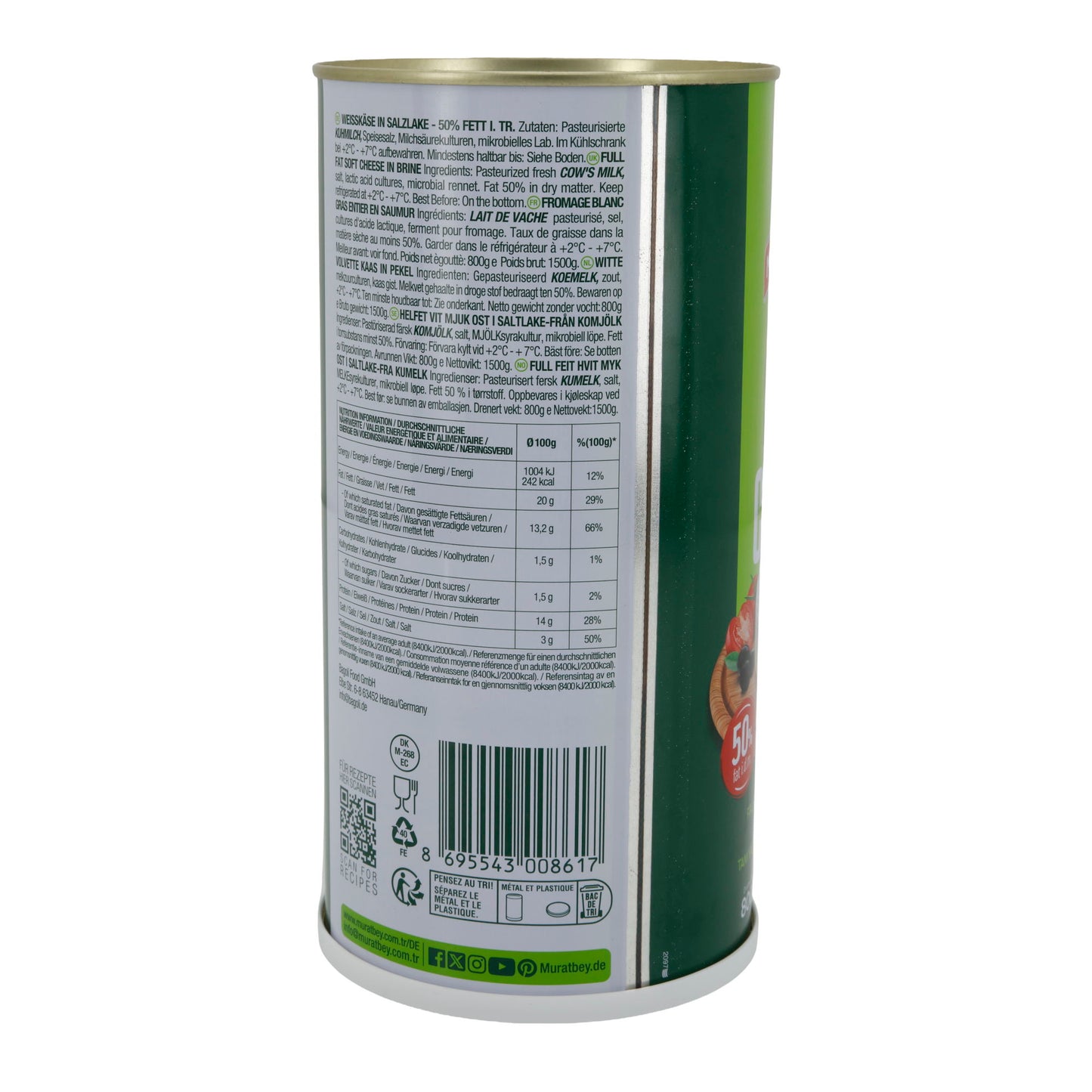 Weichkäse Muratbey Cremiger | Weißkäse in Salzlake | 50 % Fett i. Tr. | 1500 g