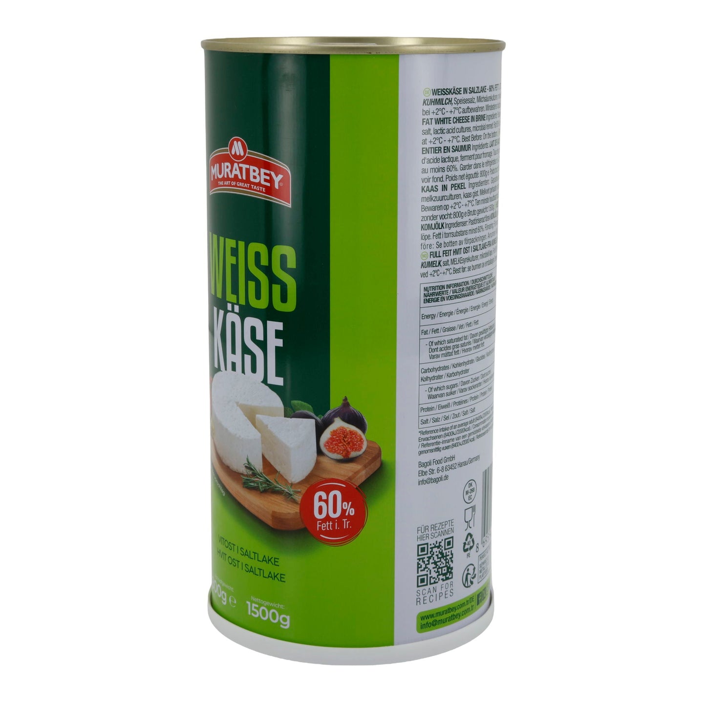 Weichkäse Muratbey | Weißkäse in Salzlake | Traditioneller Weichkäse mit 60 % Fett i. Tr. | 1500 g MURATBEY