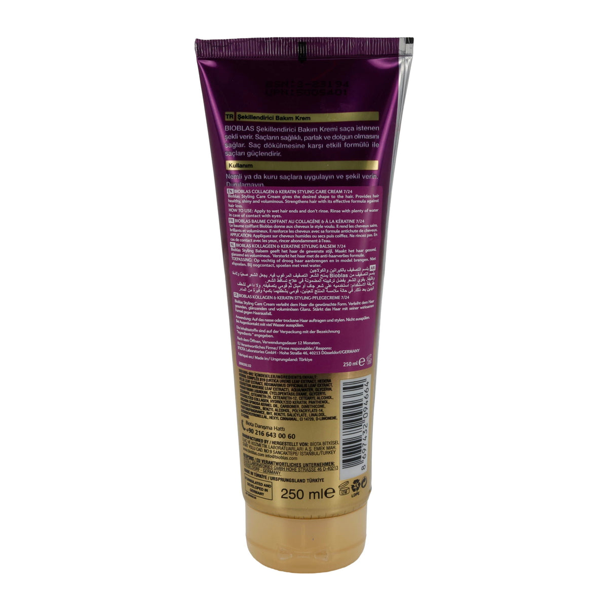 Styling Pflegecreme Bioblas Collagen & Keratin | Haarpflege für Volumen, Glanz und Geschmeidigkeit | 250 ml BIOBLAS