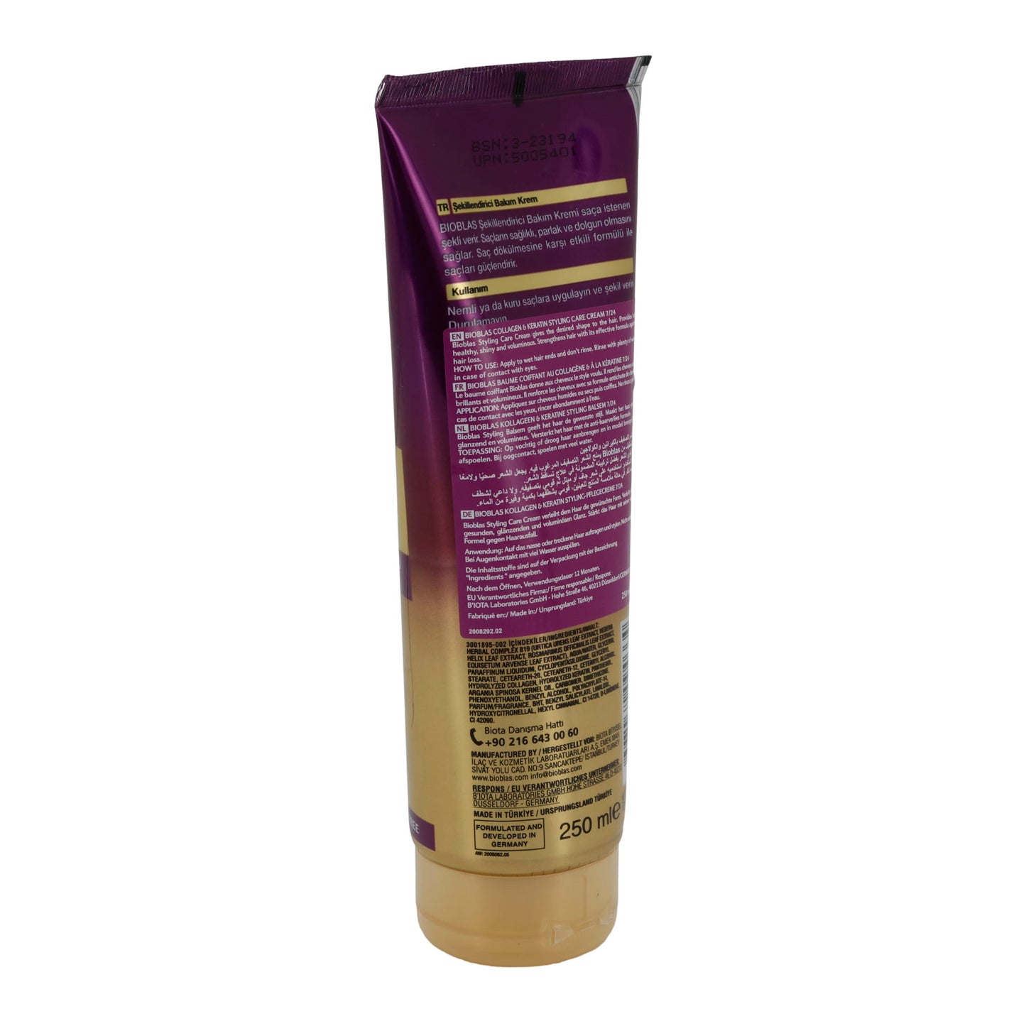 Styling Pflegecreme Bioblas Collagen & Keratin | Haarpflege für Volumen, Glanz und Geschmeidigkeit | 250 ml
