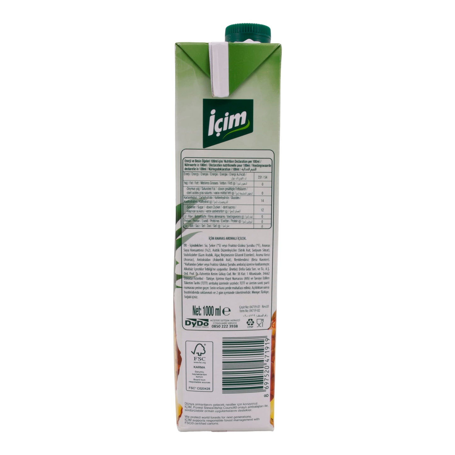 Fruchtgetränk İçim | Ananasgetränk | Erfrischender Tropengenuss | 1 Liter