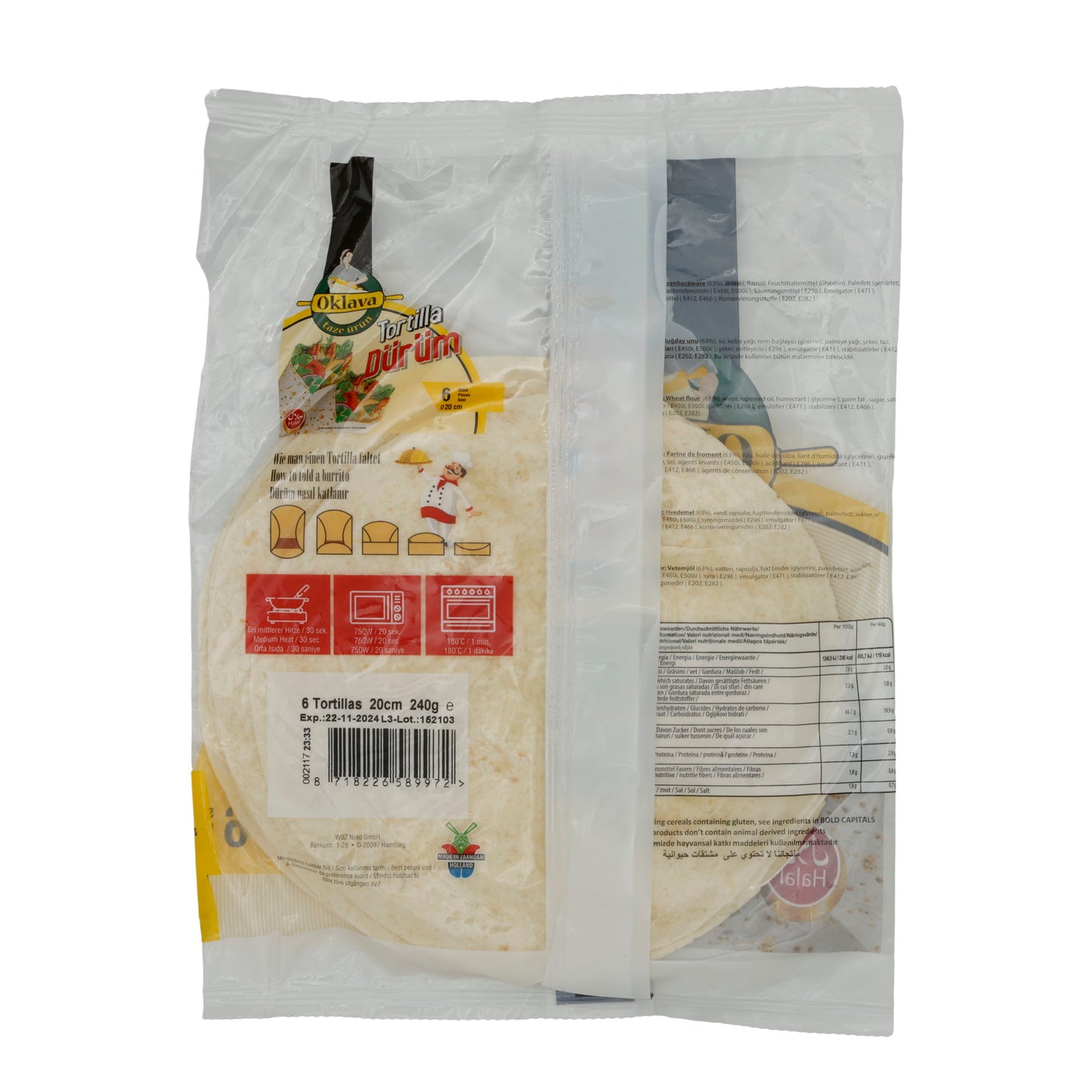 Tortilla Oklava | Dürüm | 6 Stück à 20 cm, frisch | 240g