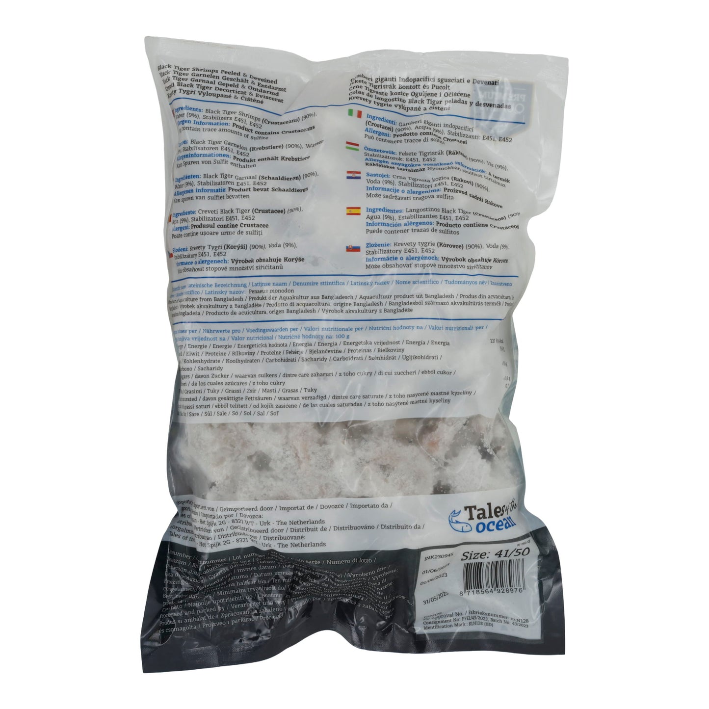 Garnelen Tales of the Ocean | Garnelen | Black Tiger, Kabukları Soyulmuş ve Bağırsakları Temizlenmiş, Boyut 41/50, Derin Dondurulmuş | 100g