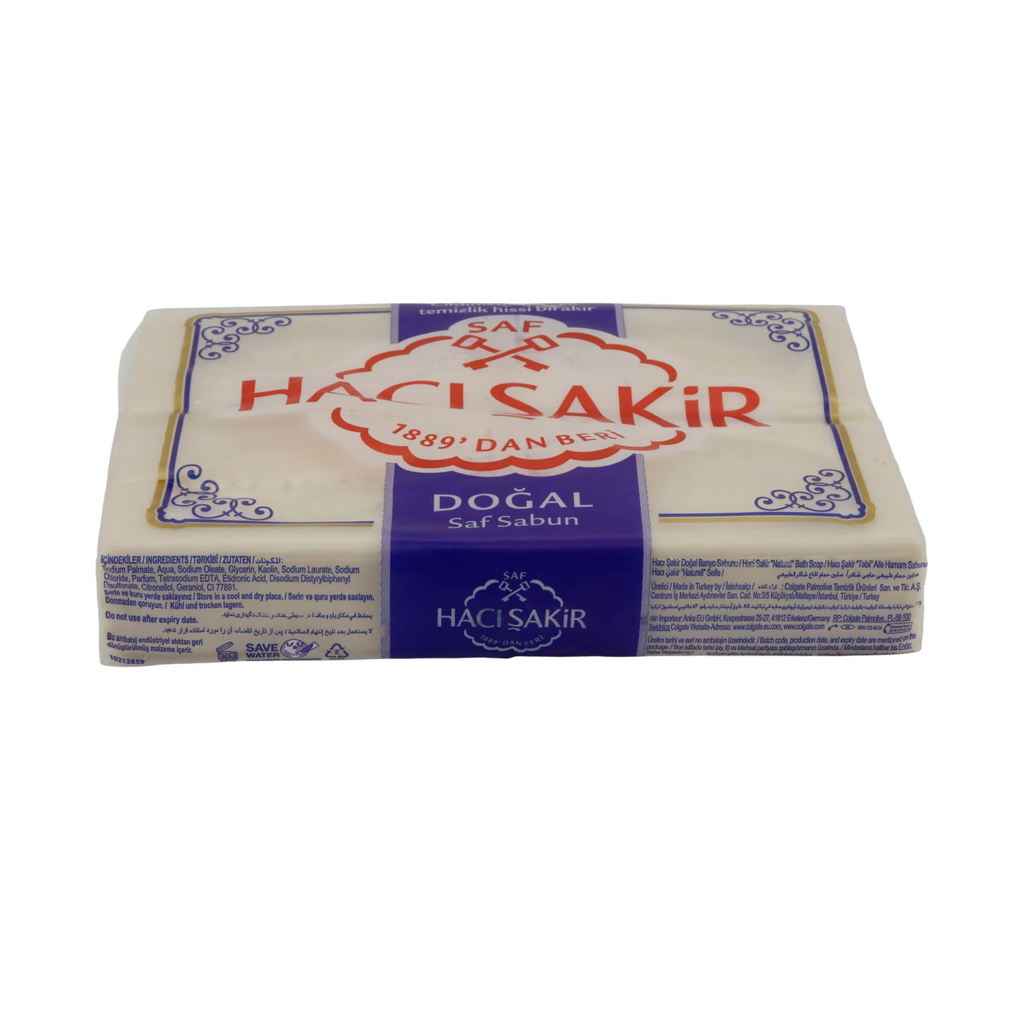 Pure natuurlijke zeep Haci Şakir | Verzorgingszeep | Klassiek Turks | 4x150 g (600 g)