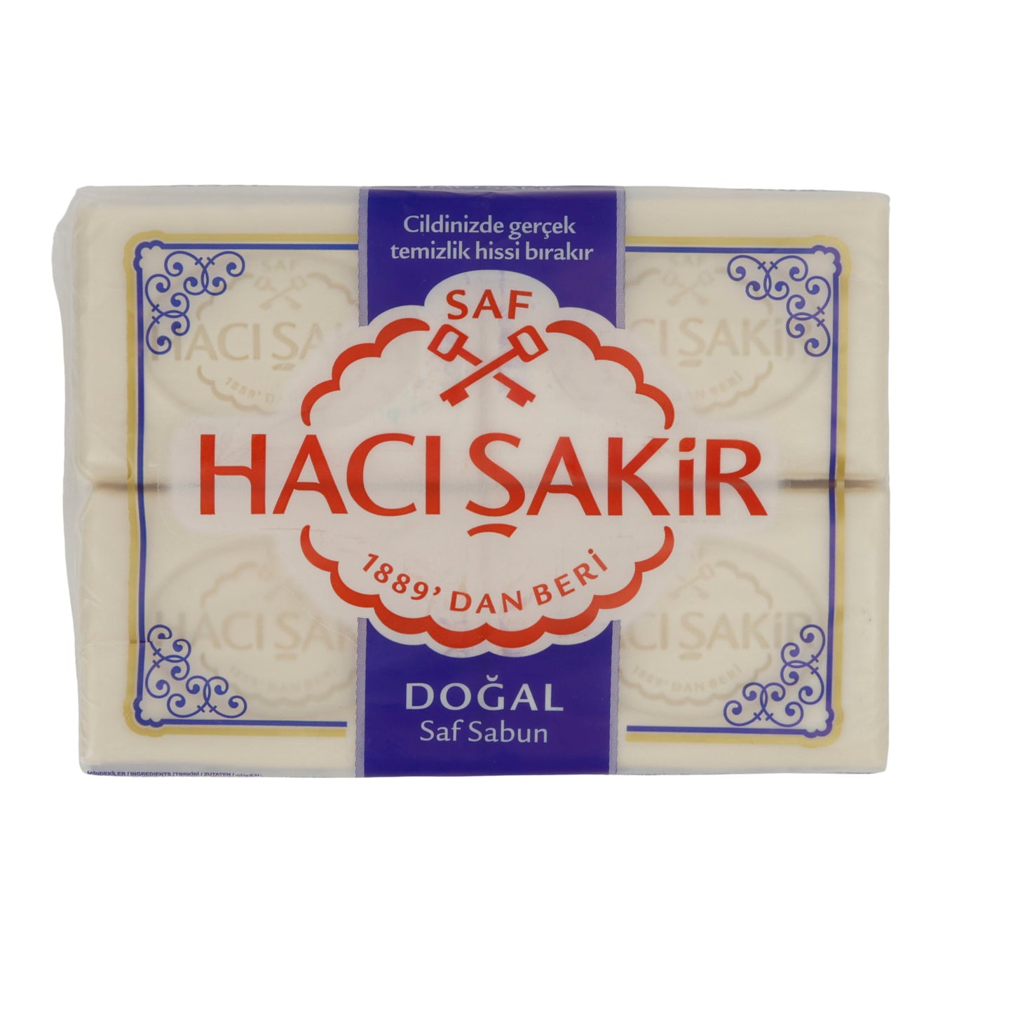 Pure natuurlijke zeep Haci Şakir | Verzorgingszeep | Klassiek Turks | 4x150 g (600 g)