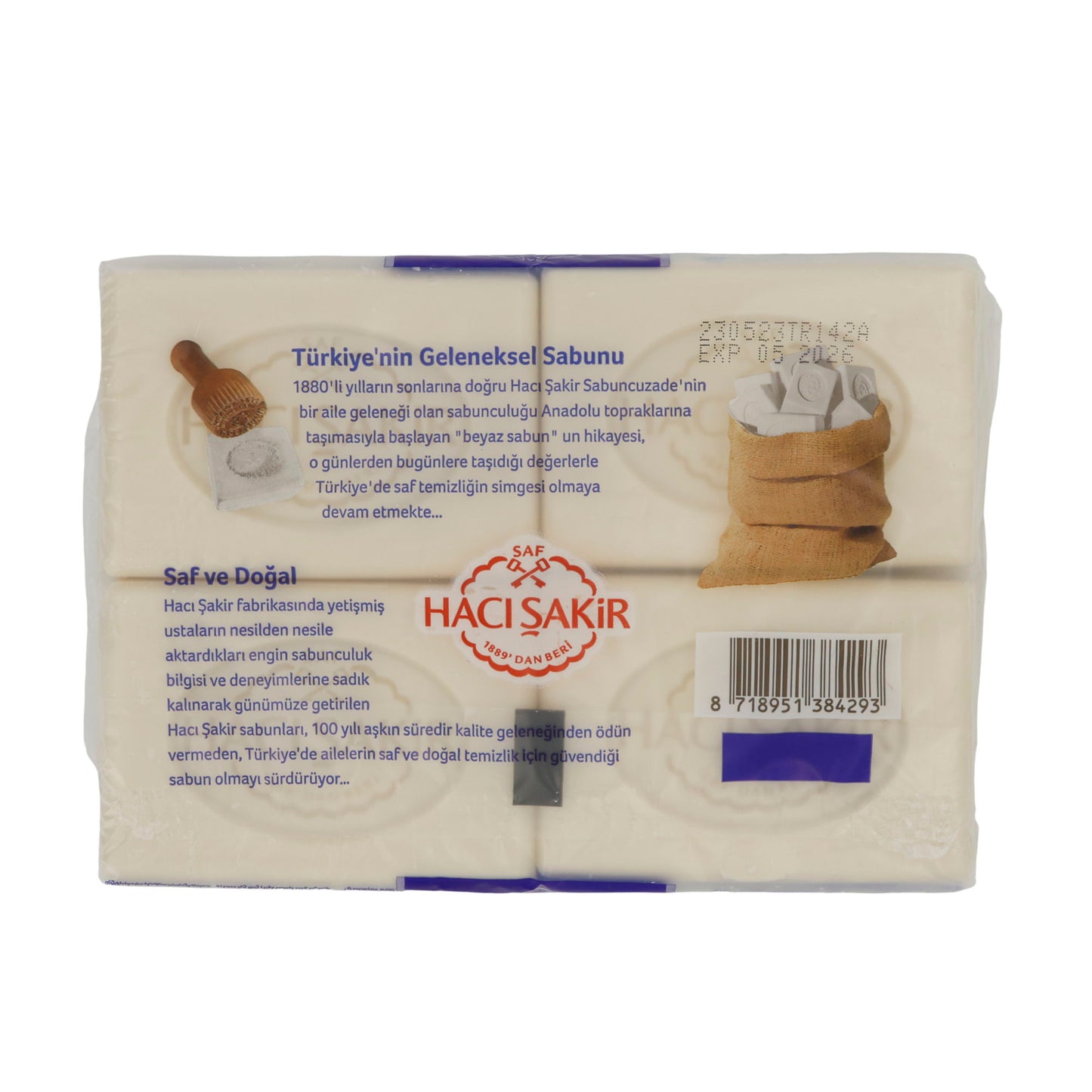 Pure natuurlijke zeep Haci Şakir | Verzorgingszeep | Klassiek Turks | 4x150 g (600 g)