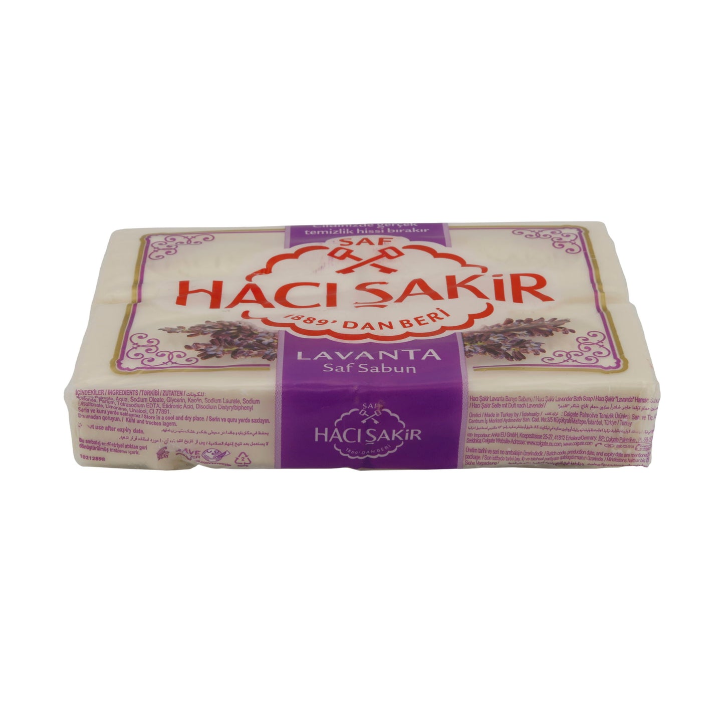 Lavendelzeep Haci Şakir | traditionele Turkse natuurlijke zeep met lavendelgeur | 4-pack (4 x 150 g) | -