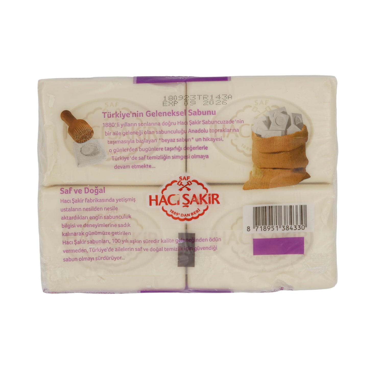 Lavendelzeep Haci Şakir | traditionele Turkse natuurlijke zeep met lavendelgeur | 4-pack (4 x 150 g) | -