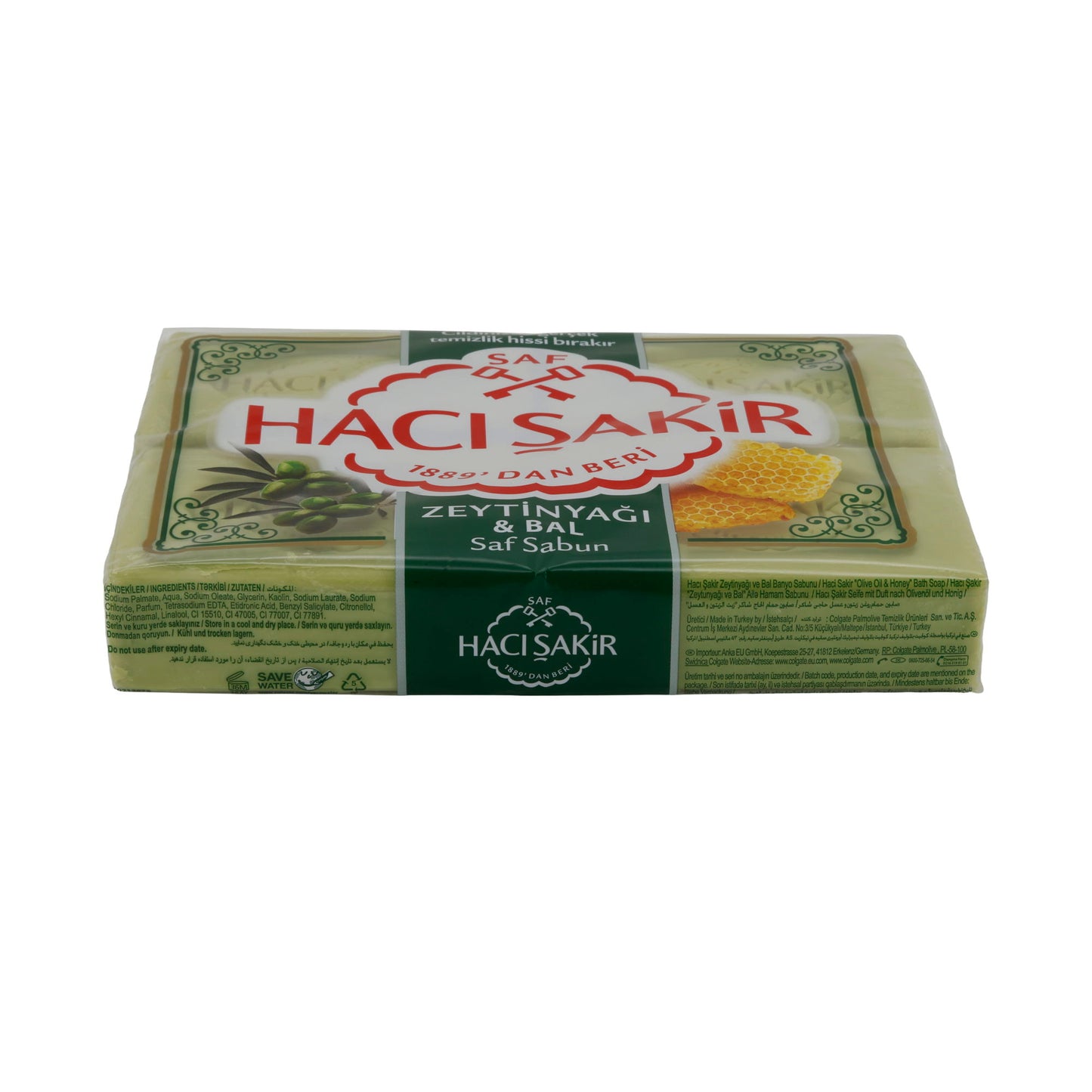Natuurlijke zeep met olijfolie & honing Haci Şakir | Verzorgingszeep | Voor gezicht en lichaam | 4x150 g (600 g)