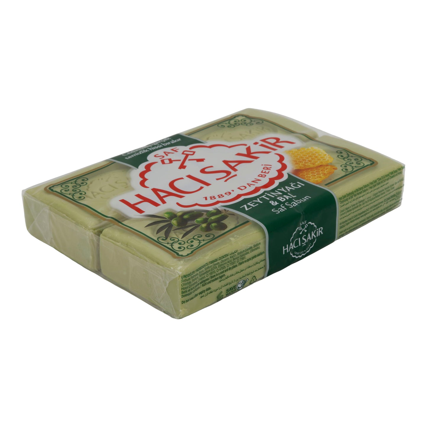 Natuurlijke zeep met olijfolie & honing Haci Şakir | Verzorgingszeep | Voor gezicht en lichaam | 4x150 g (600 g)
