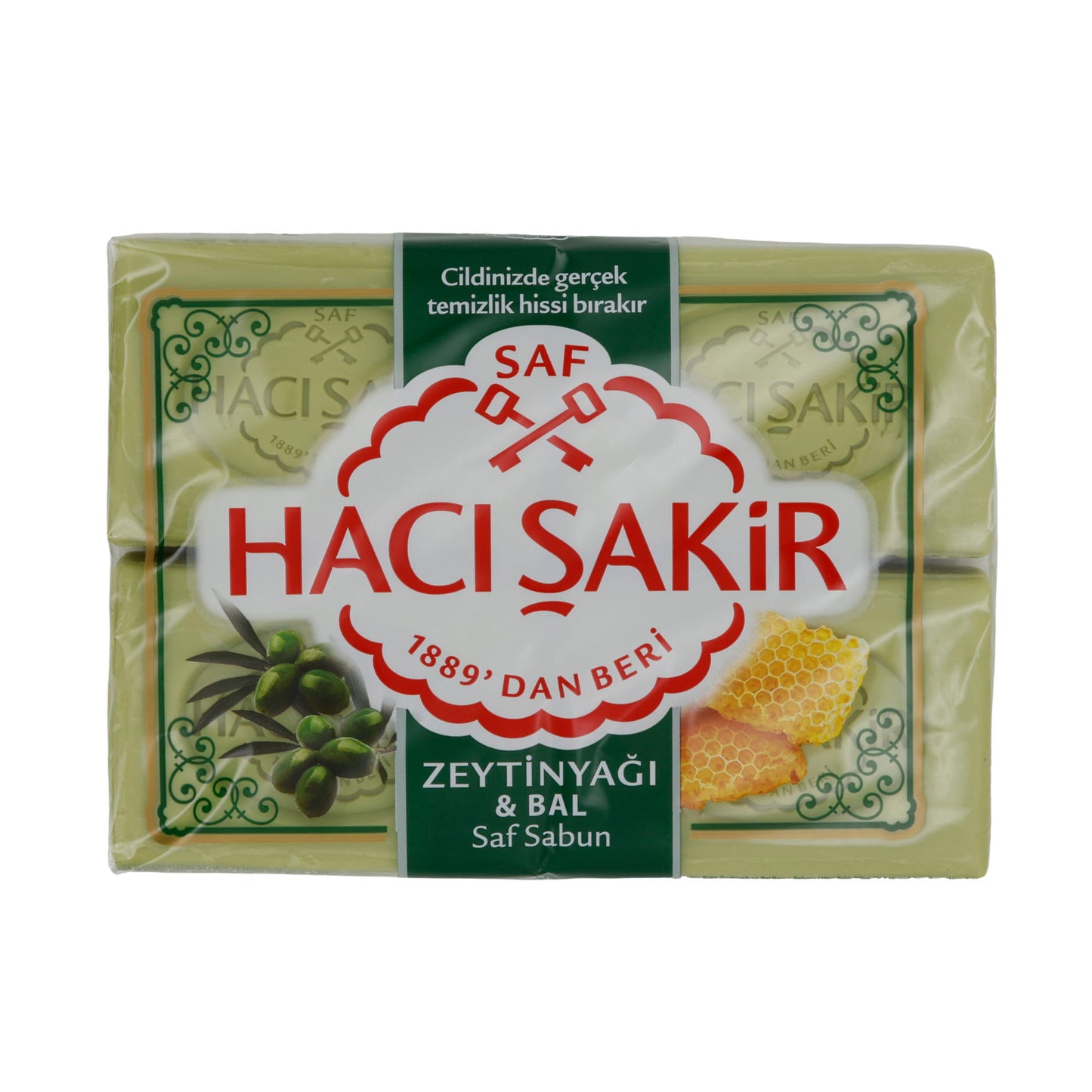 Natuurlijke zeep met olijfolie & honing Haci Şakir | Verzorgingszeep | Voor gezicht en lichaam | 4x150 g (600 g)