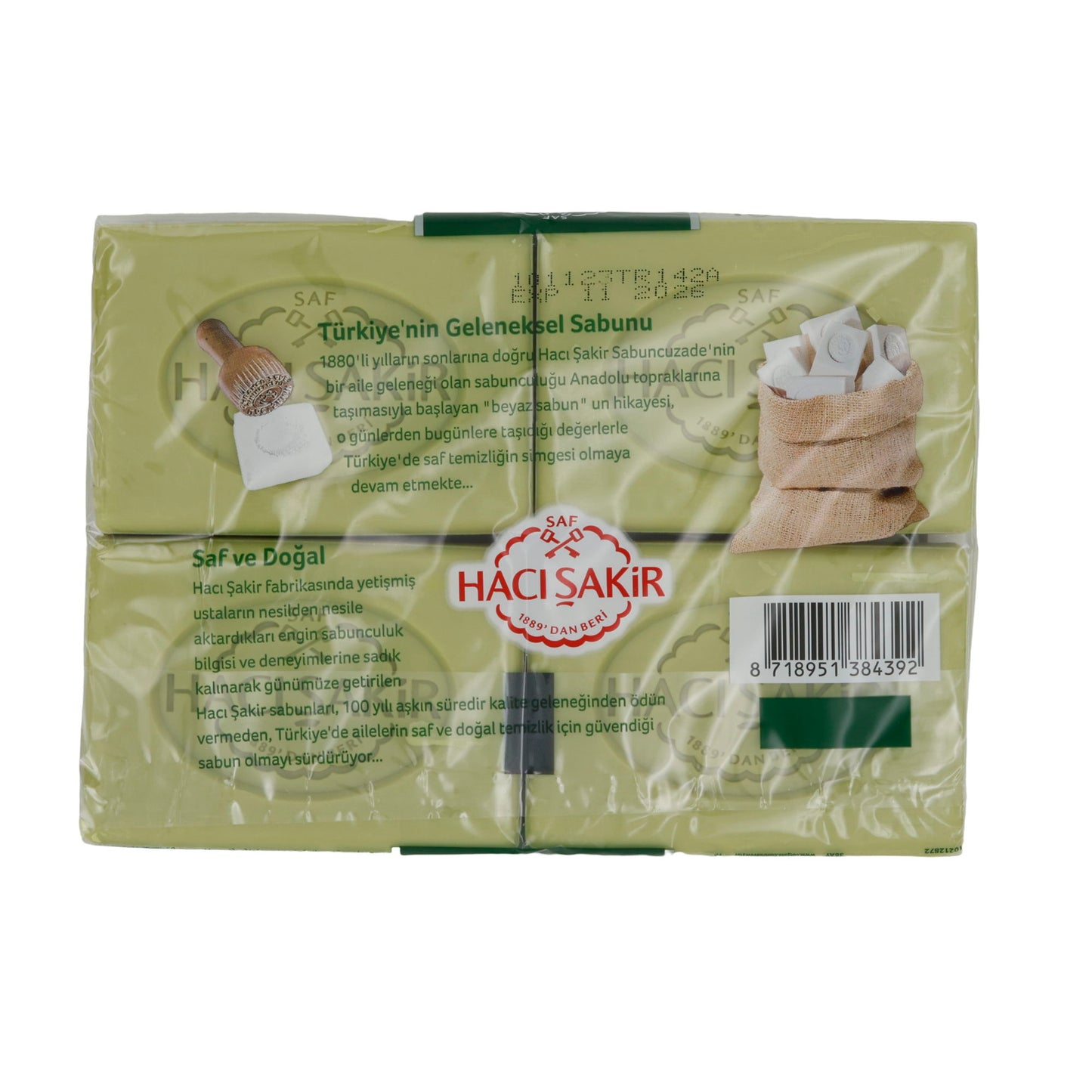 Natuurlijke zeep met olijfolie & honing Haci Şakir | Verzorgingszeep | Voor gezicht en lichaam | 4x150 g (600 g)