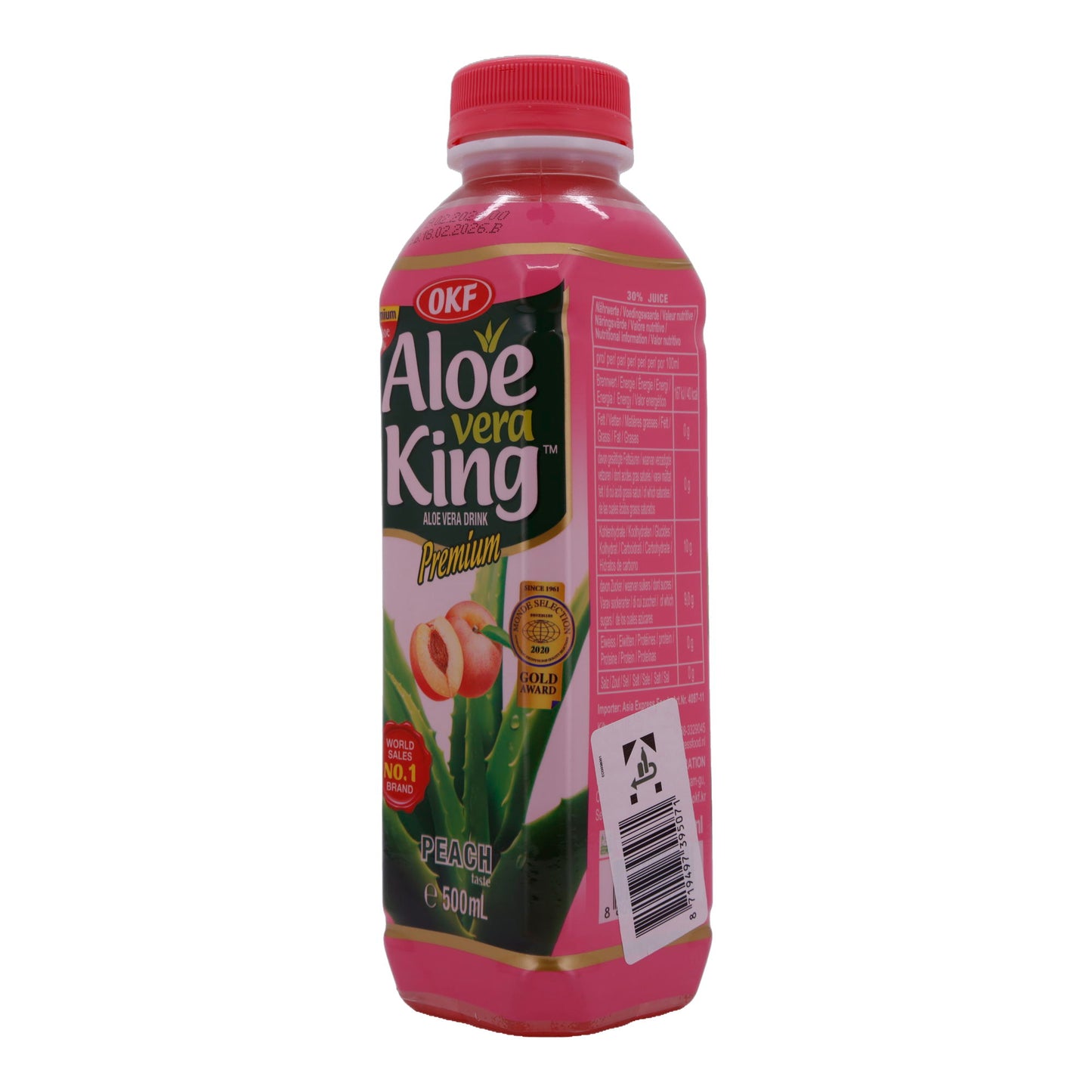 Bevanda Aloe Vera OKF | Aloe Vera King Premium Pesca | Rinfrescante, al gusto di pesca | 500 ml