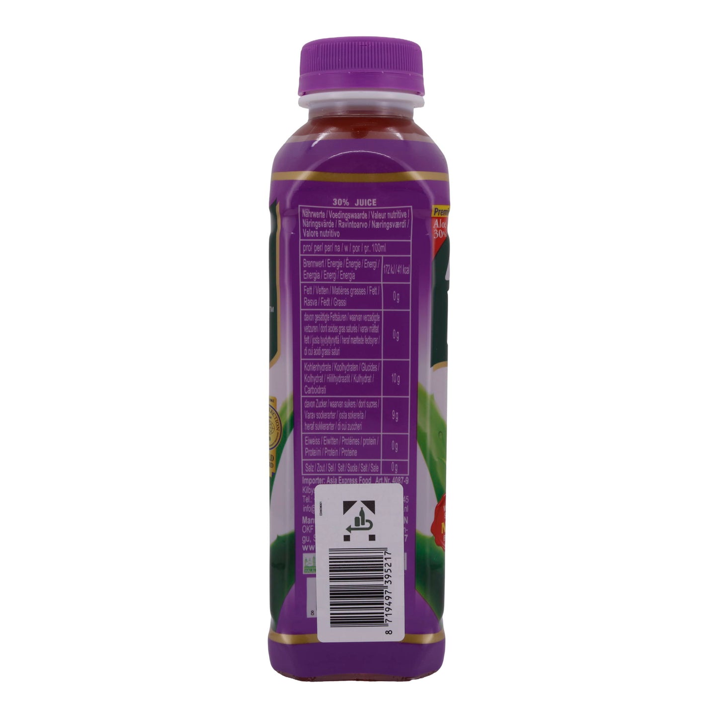 Boisson Aloe Vera OKF | Aloe Vera King Raisin | Rafraîchissant, saveur raisin, 30% Aloe Vera | 500 ml