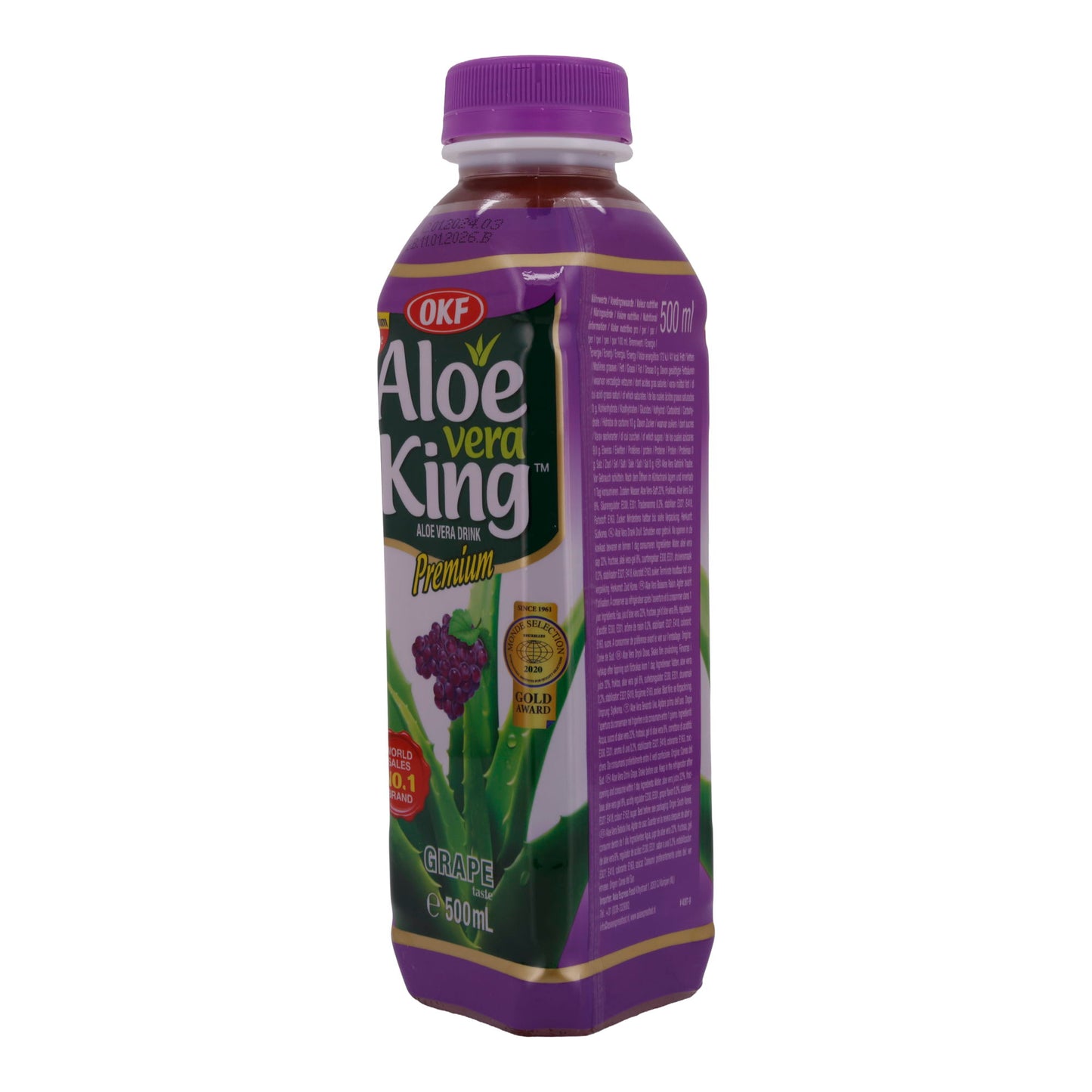 Boisson Aloe Vera OKF | Aloe Vera King Raisin | Rafraîchissant, saveur raisin, 30% Aloe Vera | 500 ml