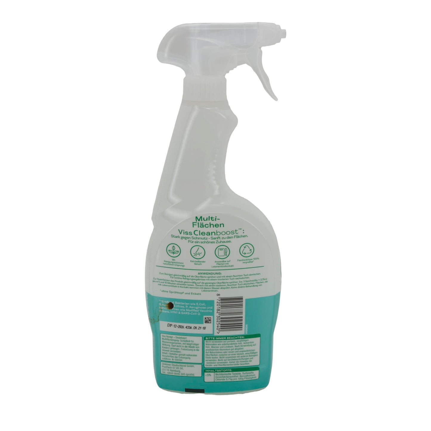 Çok Yüzeyli Temizleyici Viss Cleanboost | Evrensel & Dezenfeksiyon | Bakteri & Virüslere Karşı 2'si 1 Arada | 750 ml