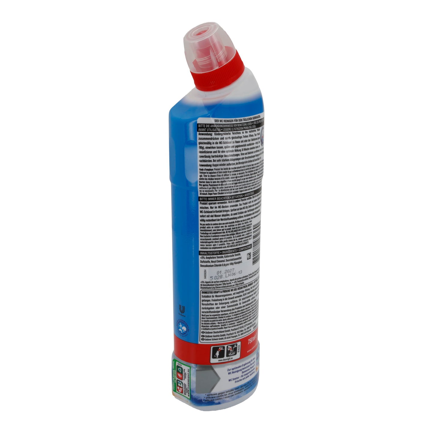 WC-Reiniger Domestos Kraft & Frische | WC-Reiniger | Mit Anti-Kalk-Wirkung & Meeresduft | 750 ml