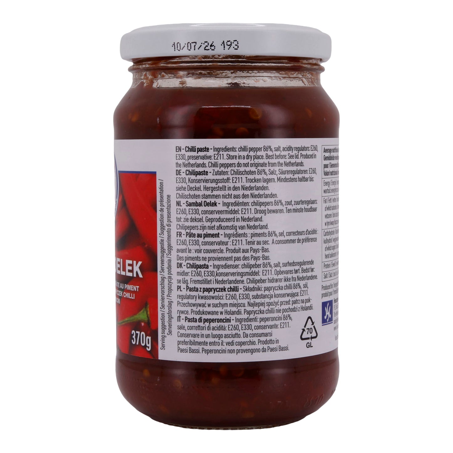 Chilipasta Sambal Oelek | Traditionele chili-pasta | Veelzijdig te gebruiken | 370 g